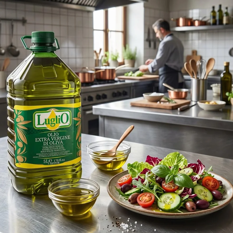 Olio Luglio - Oliwa z Oliwek z Pierwszego Tłoczenia (5 litry) | Olej do otowania i sos Sałatkowy | Butelka PET w Hurtowych Ilościach