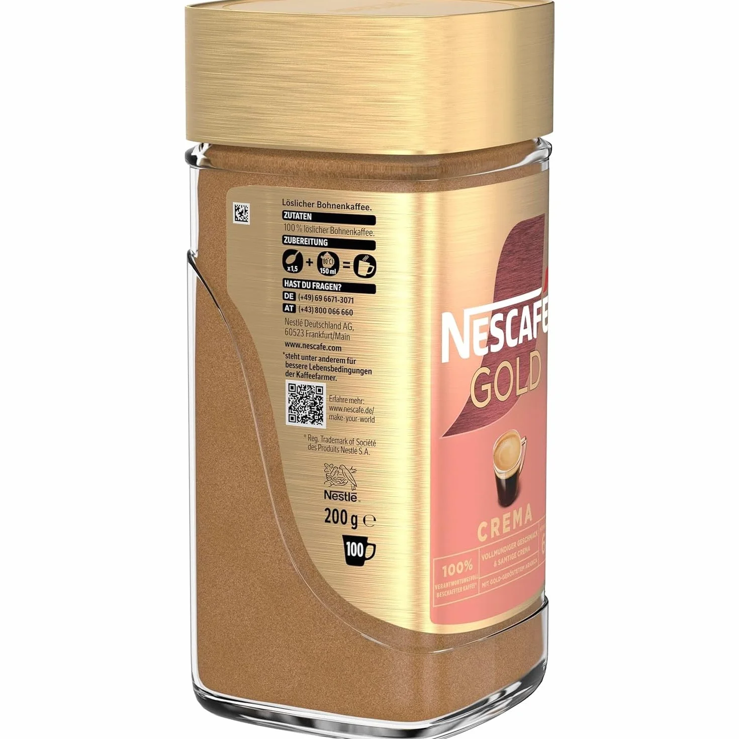 NESCAFÉ Gold Crema, kawa rozpuszczalna, szkło 200 g, 3 sztuki