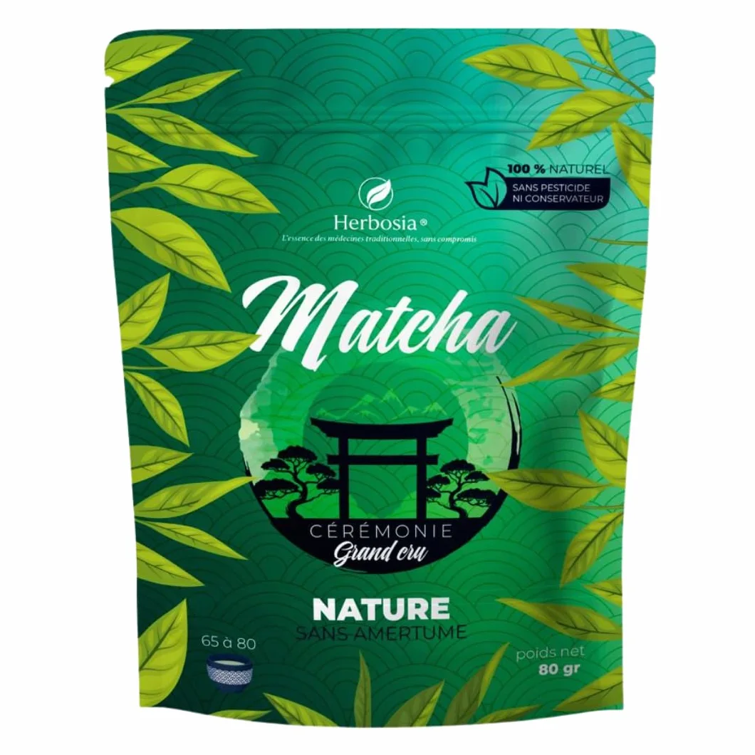 HERBOSIA Japońska matcha - jakość ceremonialna - bogata w L-teaninę i przeciwutleniacze - bez goryczki - 100% naturalna - 80 g + łyżka do dozowania w zestawie (80g, naturalna)