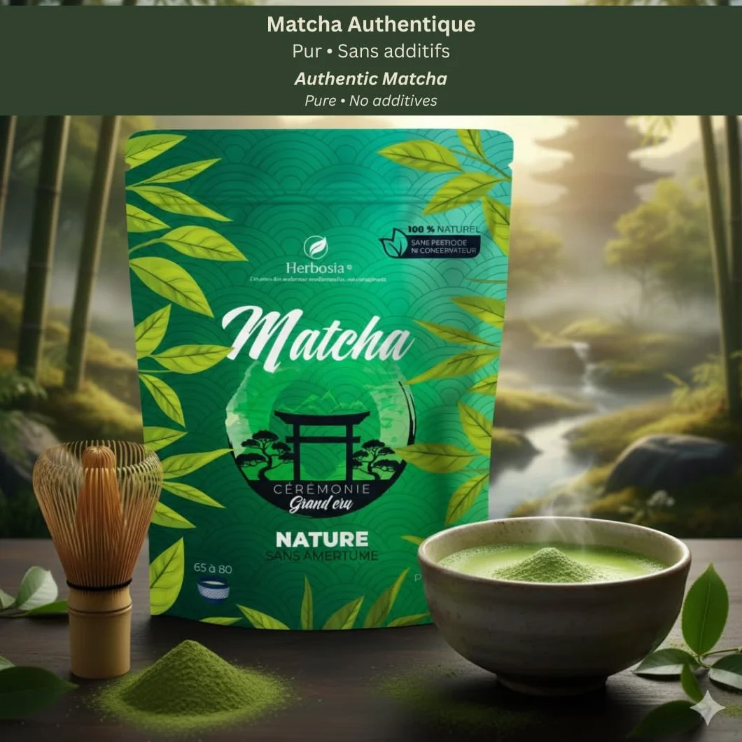 HERBOSIA Japońska matcha - jakość ceremonialna - bogata w L-teaninę i przeciwutleniacze - bez goryczki - 100% naturalna - 80 g + łyżka do dozowania w zestawie (80g, naturalna)