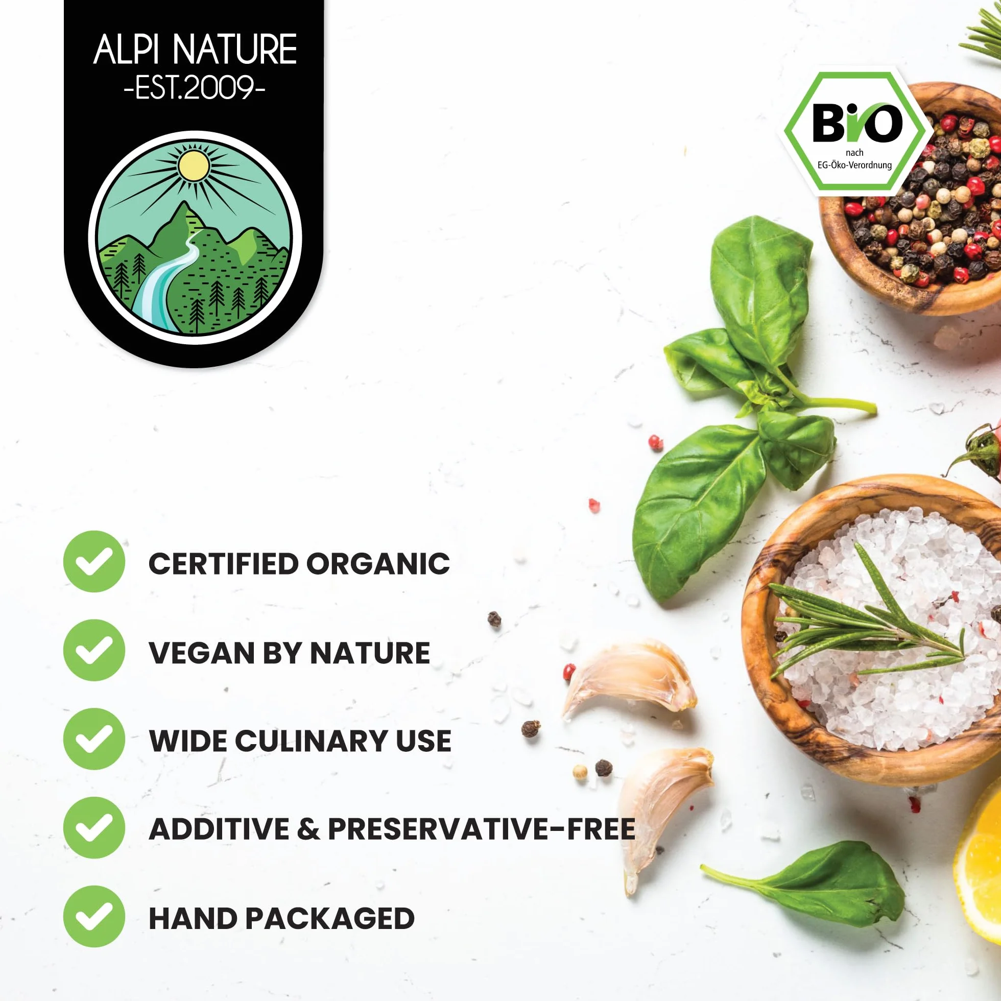 Alpi Nature Ekologiczny Czarny Pieprz 500g, Całe Ziarna Pieprzu, Całe Ziarna Czarnego Pieprzu