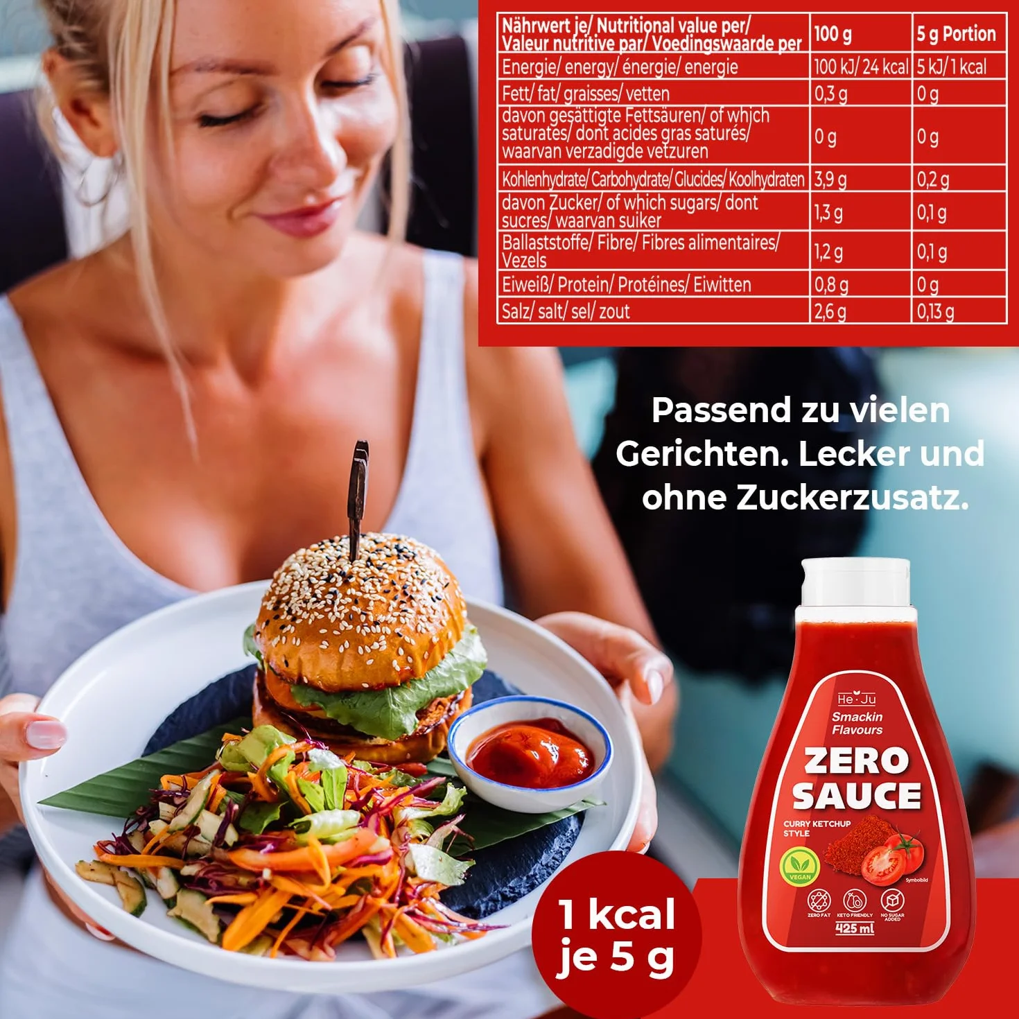 Zero Sauce Curry Ketchup, 1x 425ml sauce light, sans graisse et sans sucre ajouté, végétalien et sans gluten, adapté au régime céto (425 ml (1 paquet), Curry Ketchup Style)