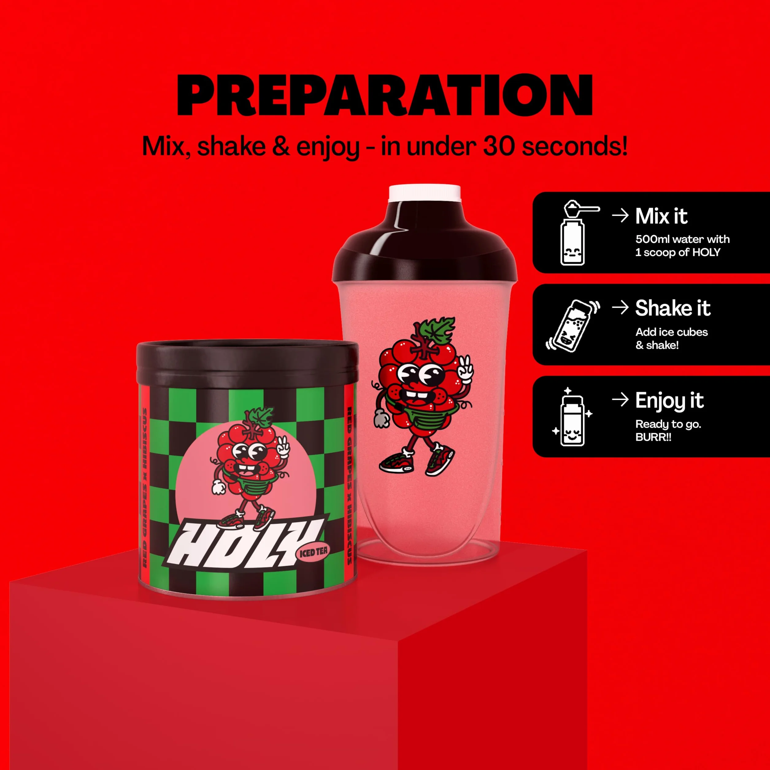 HOLY Iced Tea Czerwone winogrona hibiskus 50 porcji Bezcukrowa mrożona herbata Wegańska