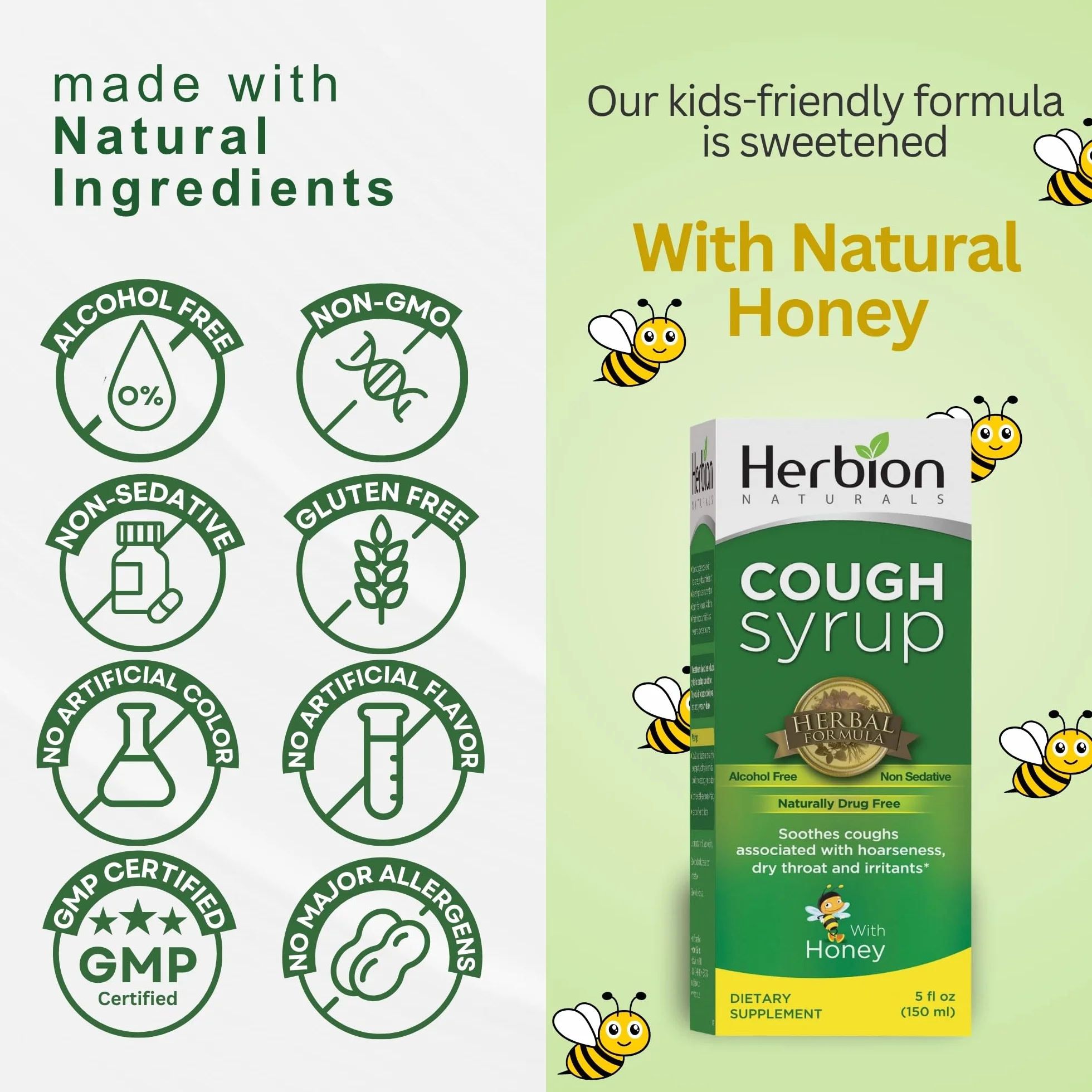 Herbion Naturals Syrop na kaszel z miodem - 5 FL Oz - pomaga na kaszel i łagodzi ból gardła - dla dorosłych i dzieci od 13 miesięcy - 24 syropy na kaszel