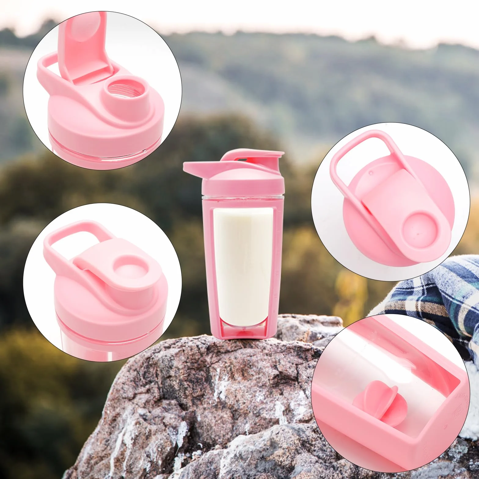 Zestaw 2 shakerów proteinowych z piłką do miksowania, bez BPA, dwuwarstwowy kubek do shake'a, 500 ml, ze skalą i pokrywką, szczelna, sportowa butelka do fitnessu, diety, dla mężczyzn i kobiet