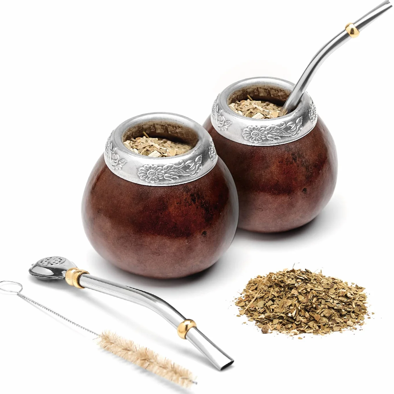 Balibotov Argentino Mate - Mate of Mate of Natural Pumpkin ręcznie robiony w Argentynie - z żarówką (sorbet) dla Yerba Mate (ciemnobrązowy x2)