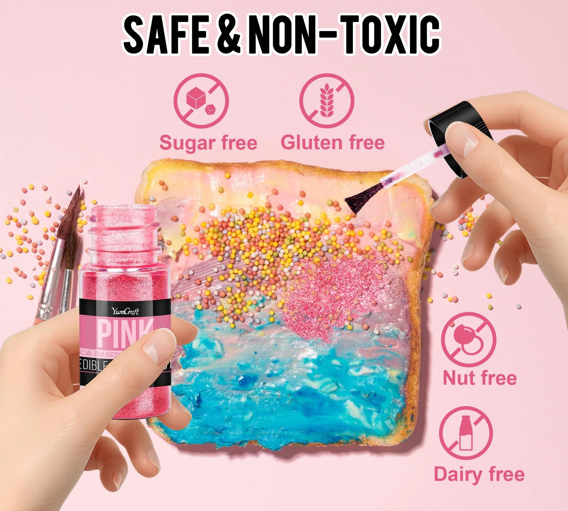Jadalny zestaw brokatów, 4 kolory, metaliczny, 5 g/butelka – neutralny smakowo proszek brokatowy do napojów, koktajli, tortów, fondantów i czekolady, barwników spożywczych, brokatowy pył do dekoracji