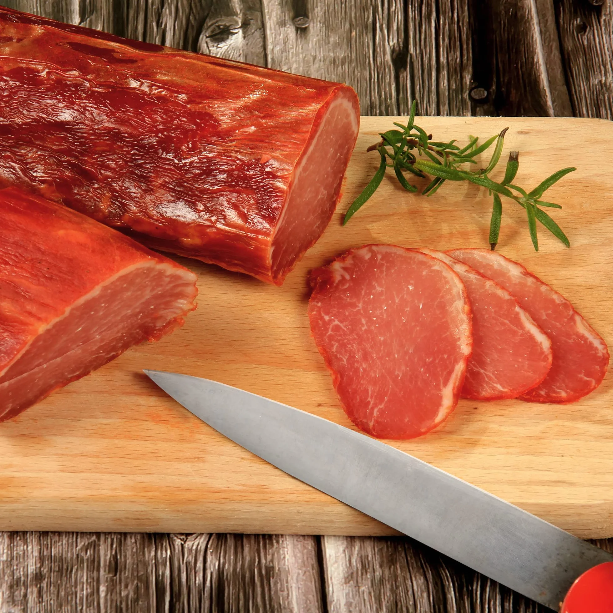 Szynka Serrano Dojrzewająca Bez Kości 1 Kg + Lomo (Schab wieprzowy) Duroc Naturalny 250 g + Chorizo Riojano 200 g - Hiszpańska Szynka Jamon Serrano Jamonprive