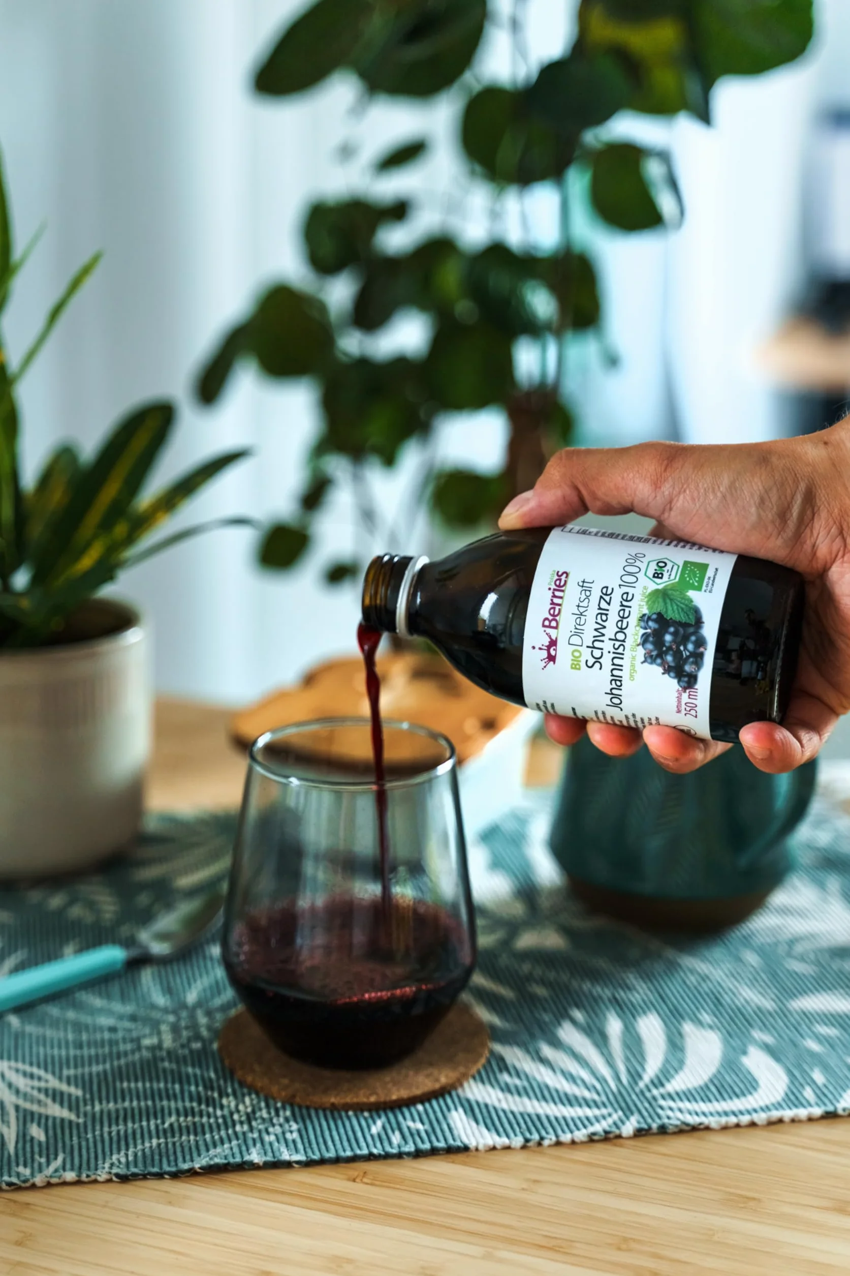 Berries Polska BIO 6x250ml Sok Bezpośrednio z Owoców Ekologicznych Tłoczony na Zimno - bez barwników, bez cukru, bez GMO, bez konserwantów - Wegański, Wegetariański, Organiczny - Czarna porzeczka