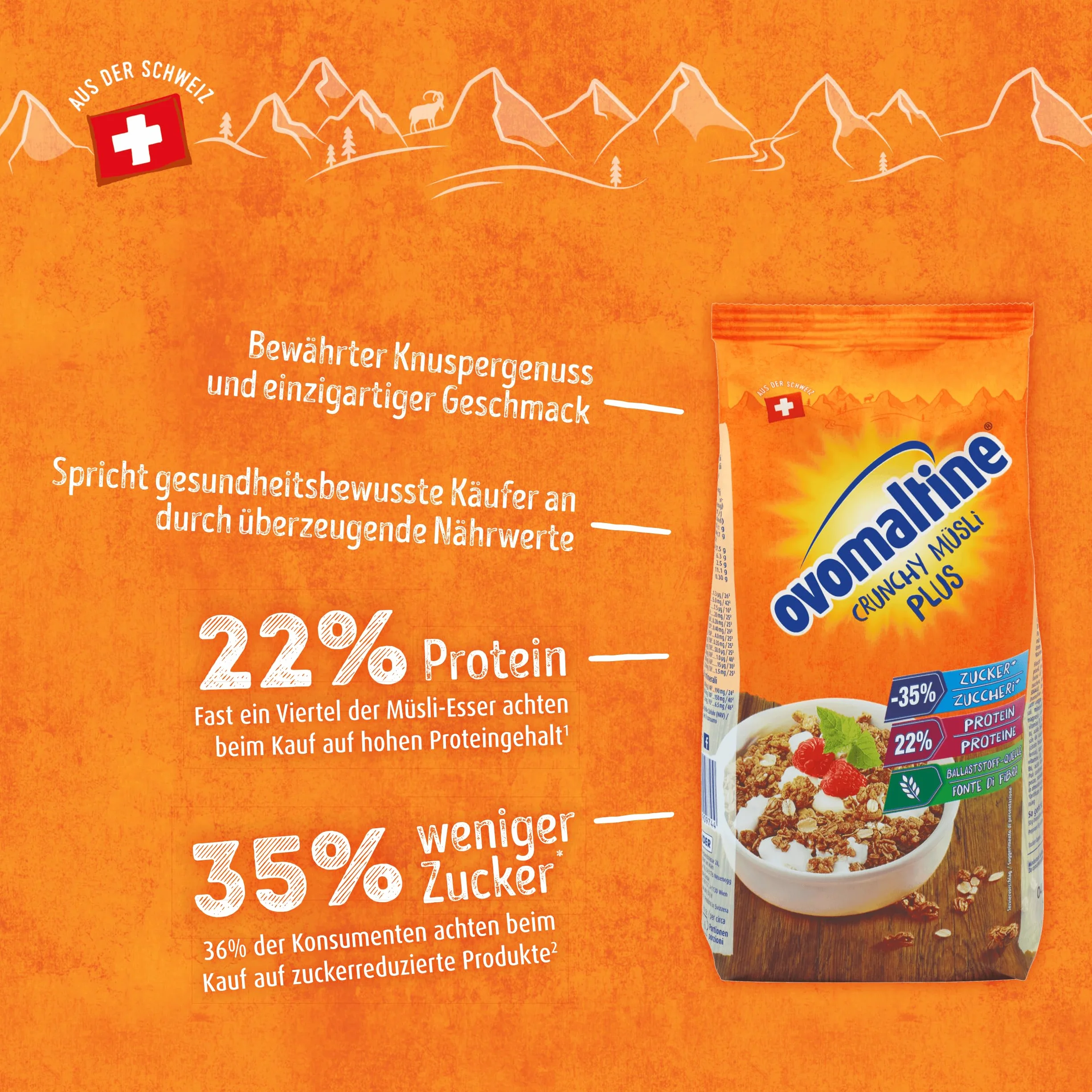 Ovomaltine Crunchy Protein Müsli Plus – chrupiące z płatkami owsianymi, 22% białka, 1 x 300 g