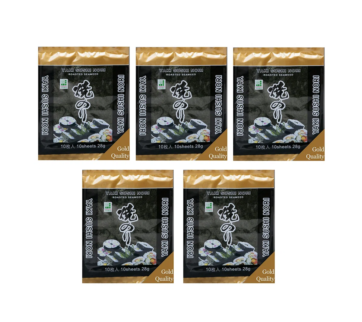 Opakowanie 5 szt. Yaki Sushi Nori "GOLD" palony pas morski (5 x 25 g / 5 x 10 arkuszy)