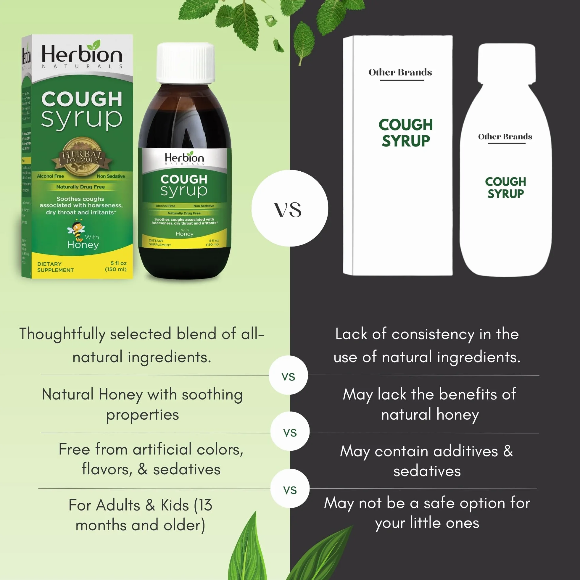 Herbion Naturals Syrop na kaszel z miodem - 5 FL Oz - pomaga na kaszel i łagodzi ból gardła - dla dorosłych i dzieci od 13 miesięcy - 24 syropy na kaszel