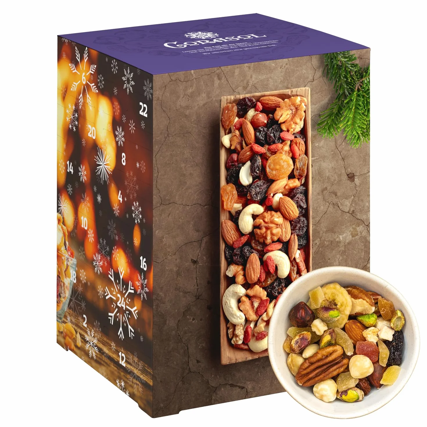 Corasol Kalendarz adwentowy XL z 24 mieszankami owocowymi do gryzienia i przekąsek (720 g)