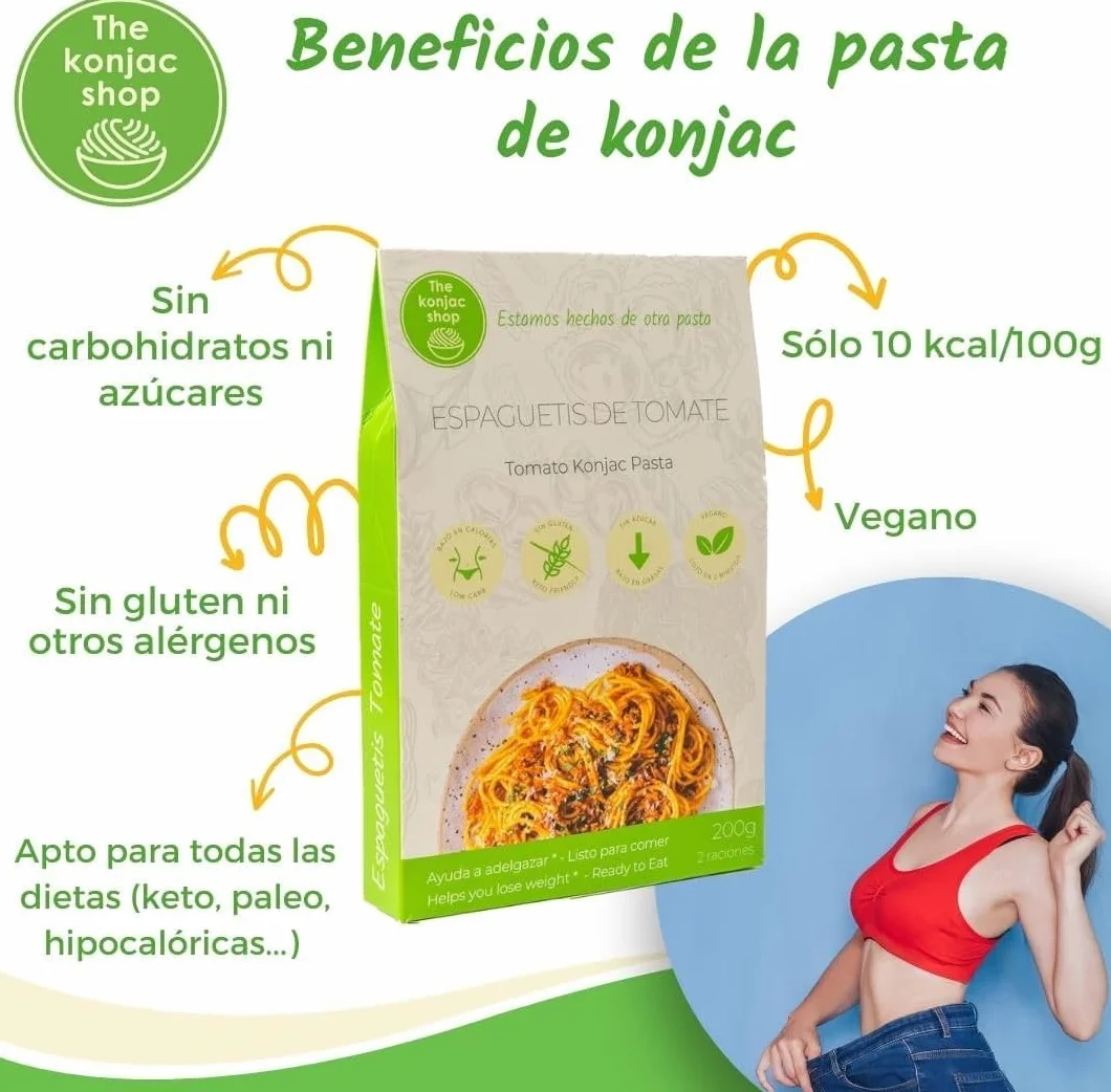 Konjac Shop - Konjac Spaghetti Tomato 270g Bezglutenowe, Niskokaloryczne, Niskowęglowodanowe Idealne do Diety Keto (Opakowanie 5 sztuk)