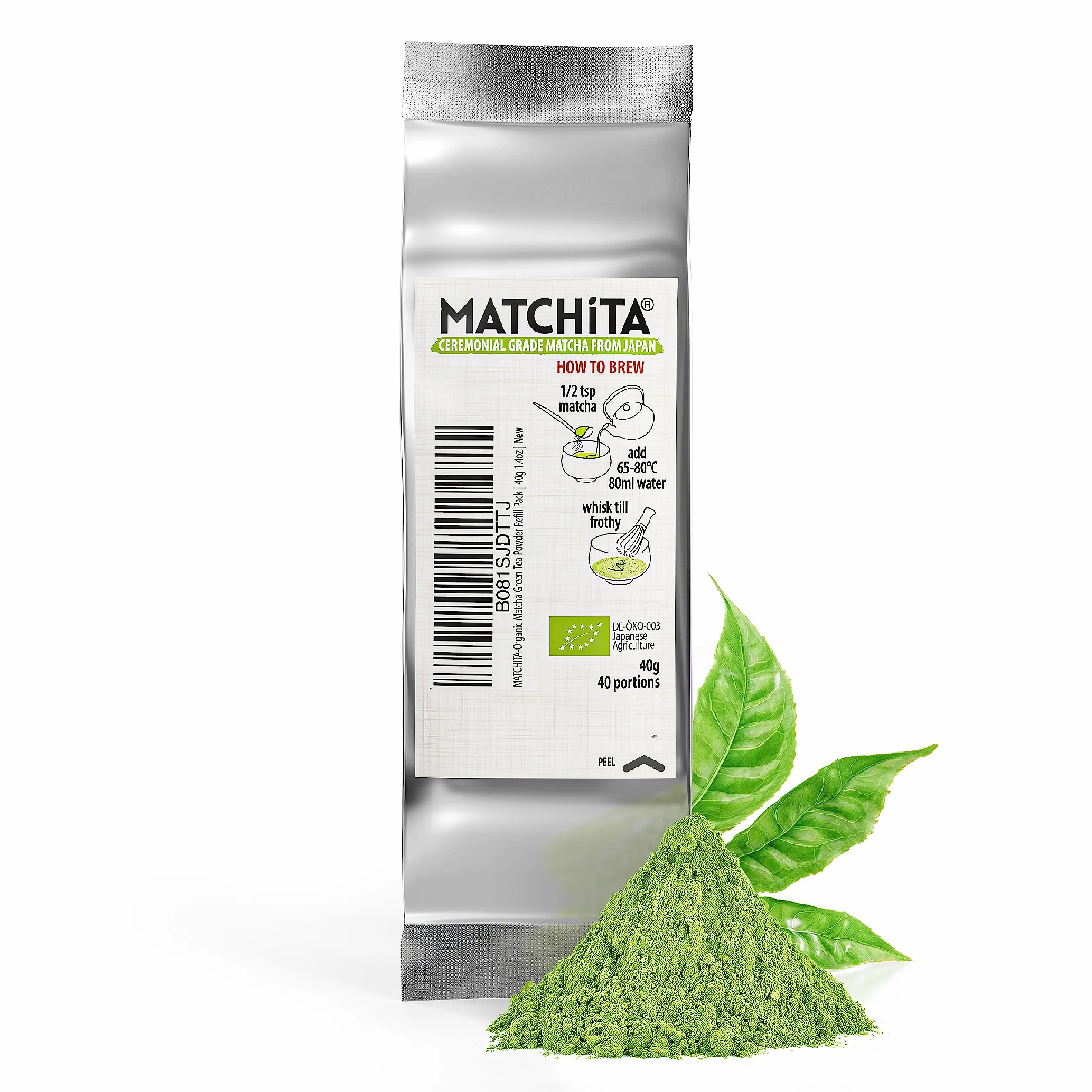 MATCHITA Organiczna Matcha Klasy Ceremonialnej Zielona Herbata w Proszku (40g) – Bogaty Kremowy Smak do Napojów i Latte
