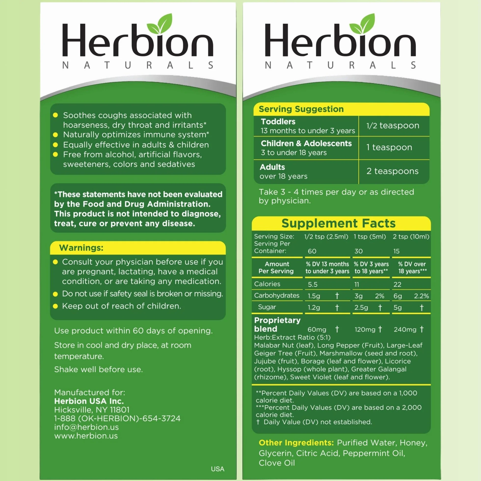 Herbion Naturals Syrop na kaszel z miodem - 5 FL Oz - pomaga na kaszel i łagodzi ból gardła - dla dorosłych i dzieci od 13 miesięcy - 24 syropy na kaszel