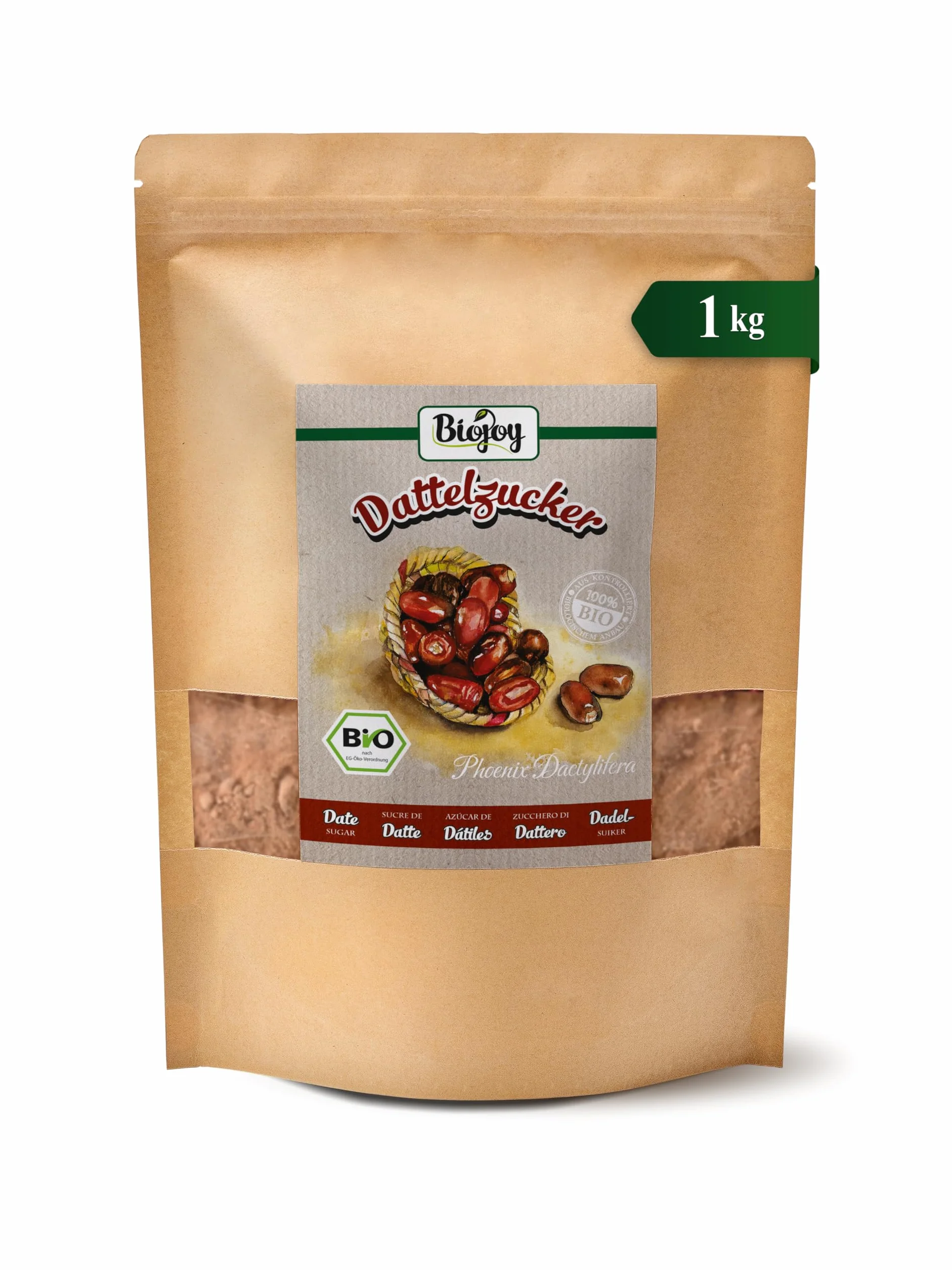 Biojoy BIO-Cukier daktylowy (1 kg), nierafinowany, naturalny i bez dodatków (Phoenix Dactylifera)