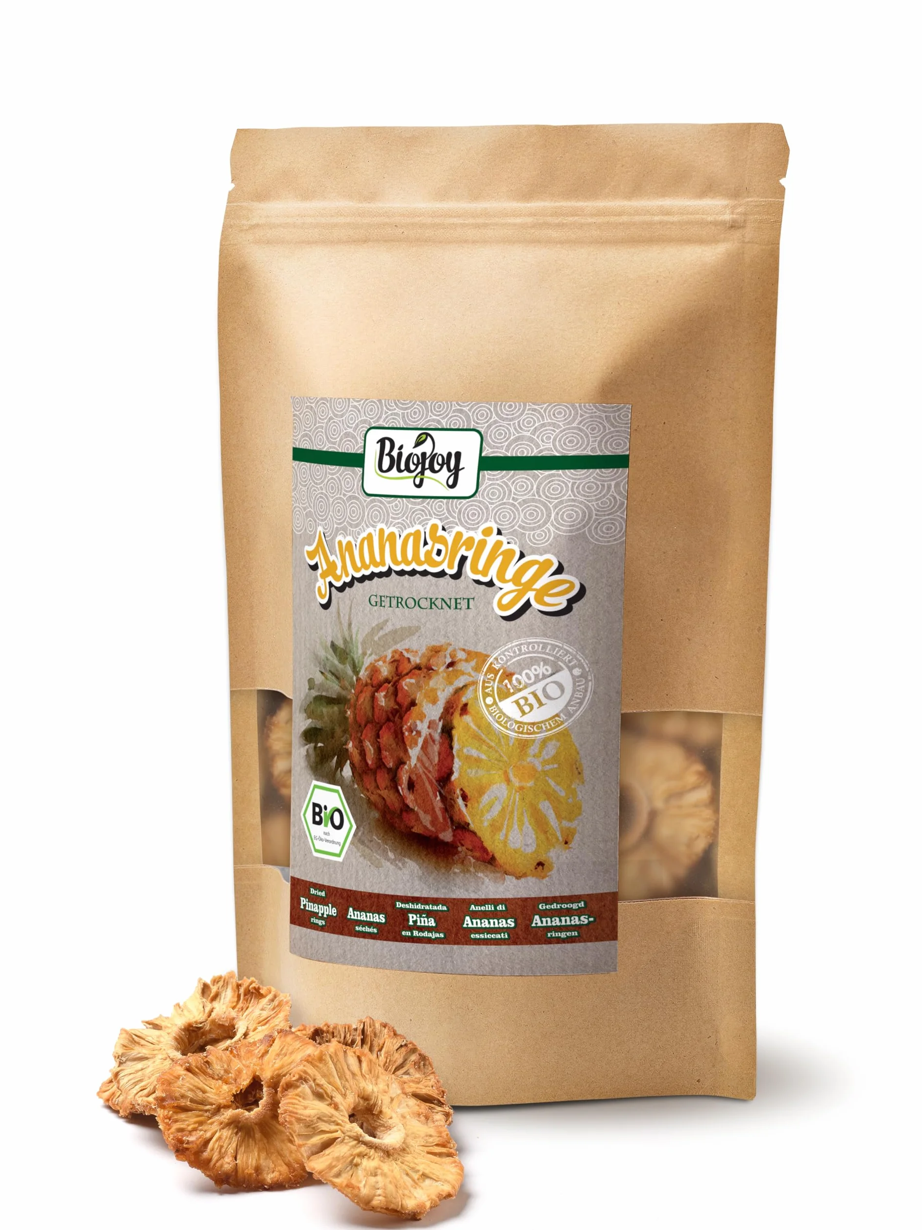 Biojoy BIO-Krążki ananasa suszone bez cukru i substancji konserwujących (250 g)