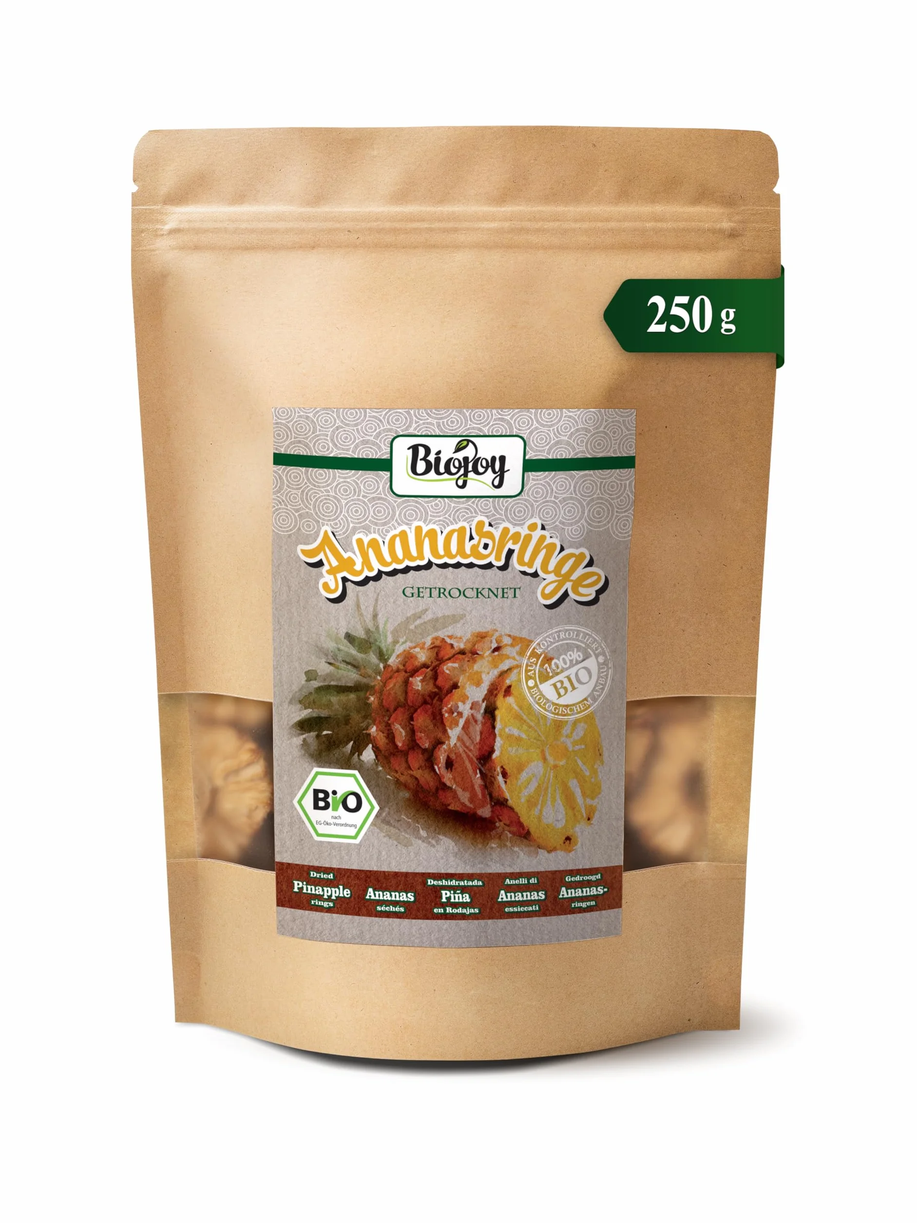 Biojoy BIO-Krążki ananasa suszone bez cukru i substancji konserwujących (250 g)