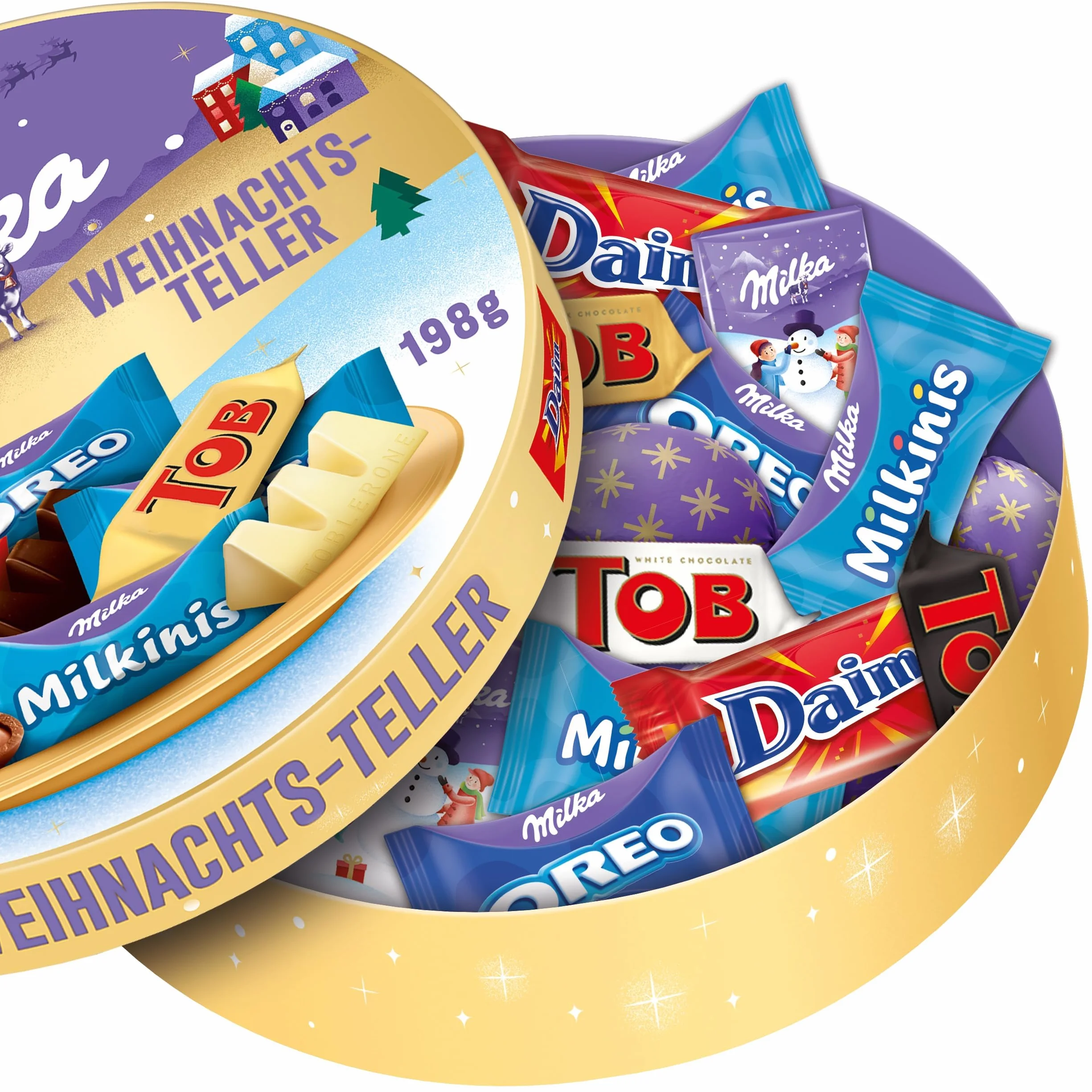 Milka & Friends Talerz bożonarodzeniowy, 1 x 196 g, mieszanka czekolady bożonarodzeniowej, pojedyncze opakowanie, prezent na Boże Narodzenie, słodycze na Boże Narodzenie, ze 100% czekolady z mleka