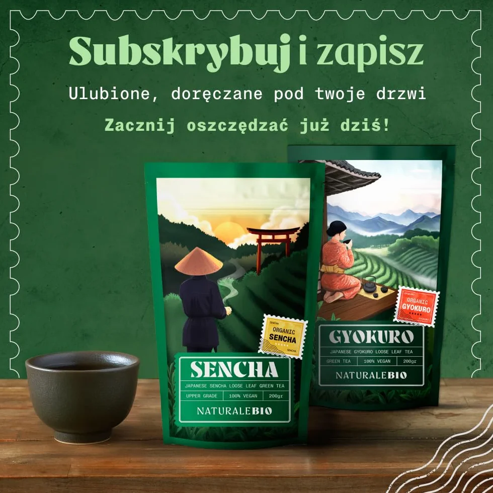 Zielona herbata Sencha japońska, organiczna - Upper Grade - 100g. Bio, naturalna i czysta. Zielona herbata liściasta z pierwszego zbioru uprawiana w Japonii