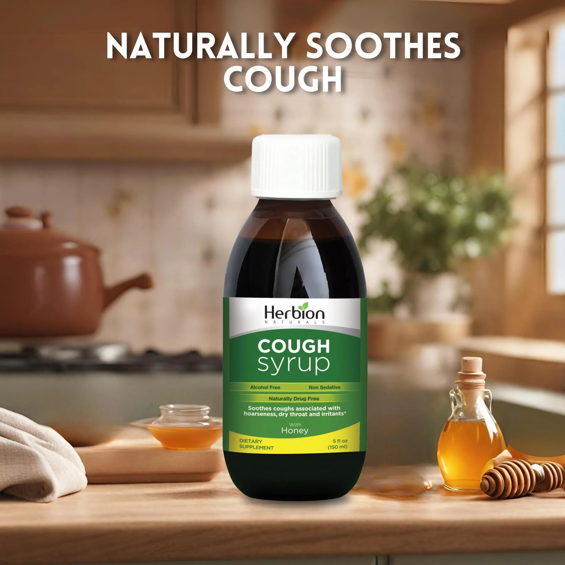 Herbion Naturals Syrop na kaszel z miodem - 5 FL Oz - pomaga na kaszel i łagodzi ból gardła - dla dorosłych i dzieci od 13 miesięcy - 24 syropy na kaszel