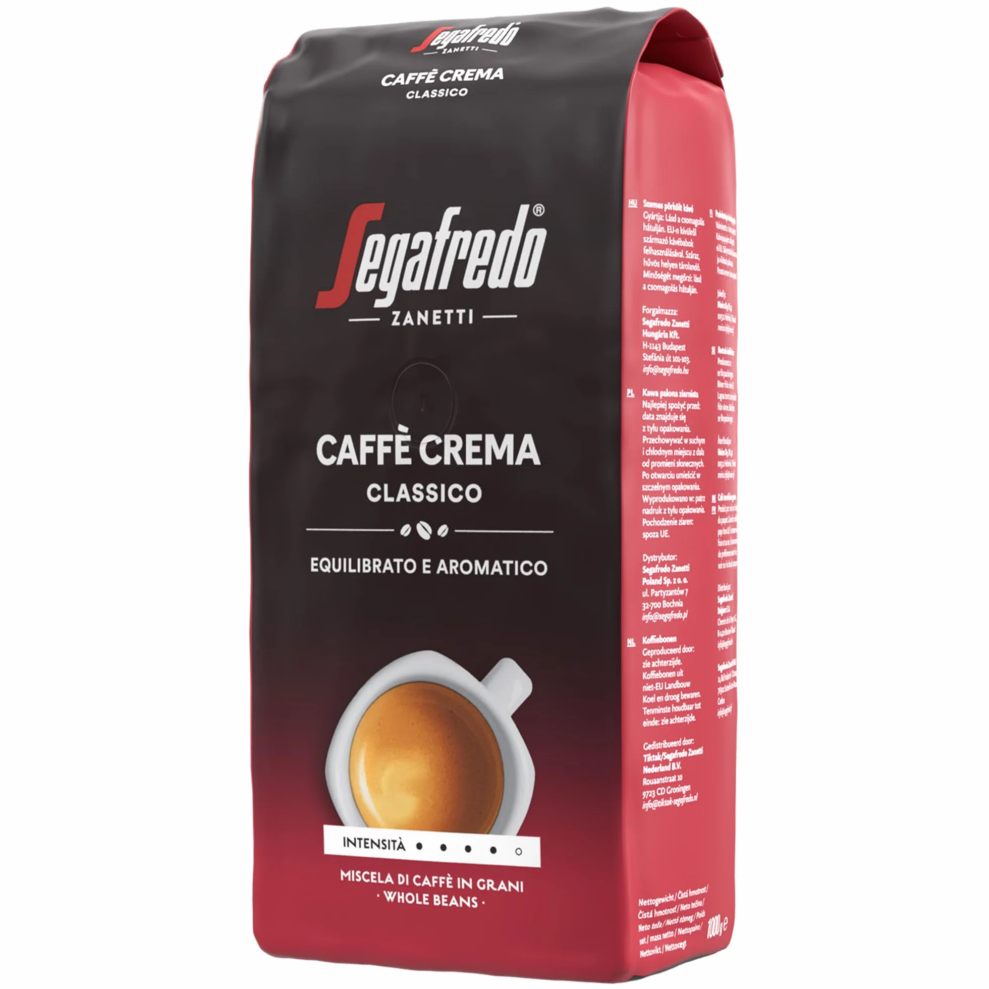 Segafredo Zanetti Caffè Crema Classico Kawa Ziarnista 1 kg Intensywność 4/5