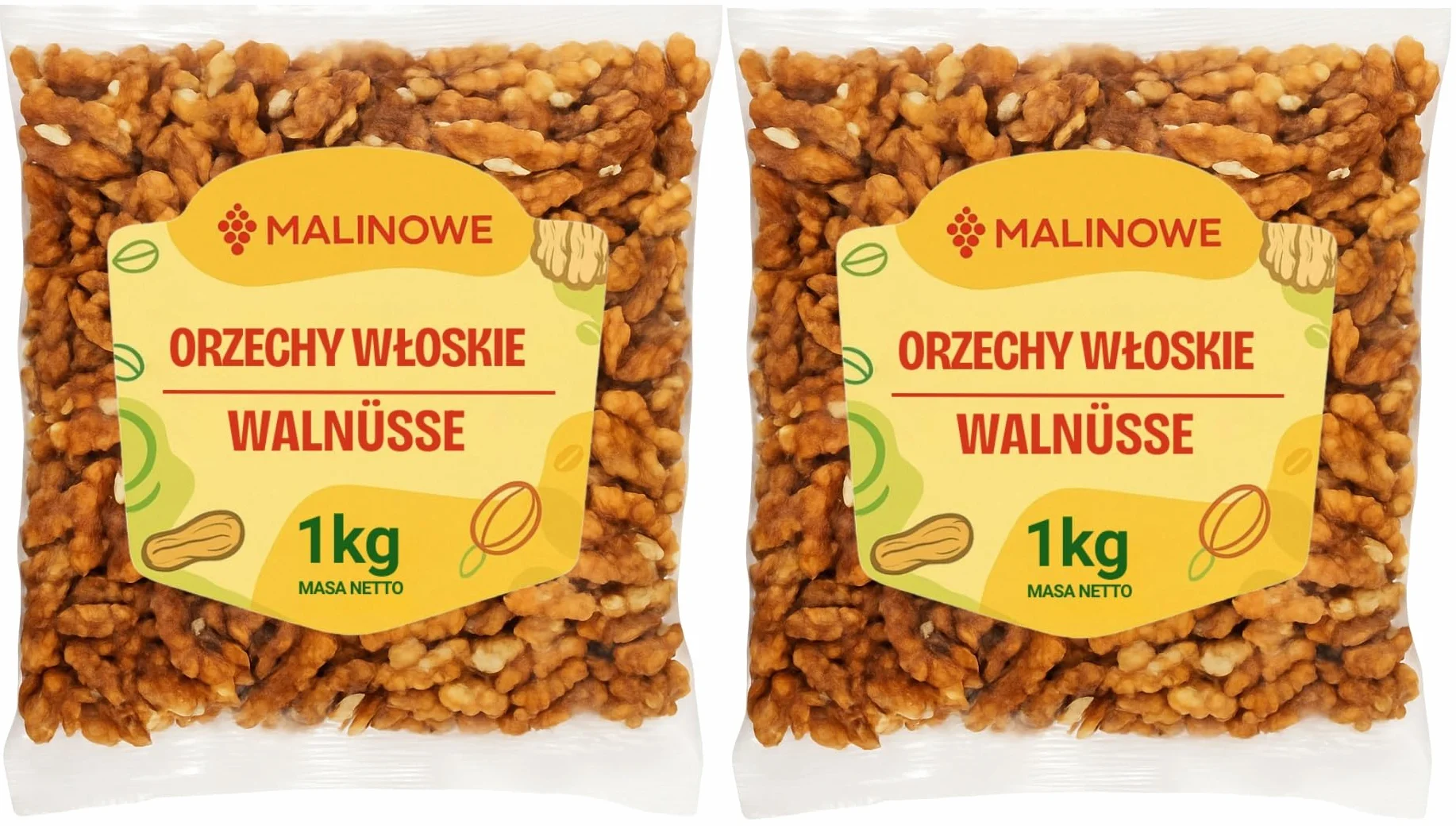 Malinowe ORZECHY WŁOSKIE 2x1kg Naturalne Zestaw Łuskane