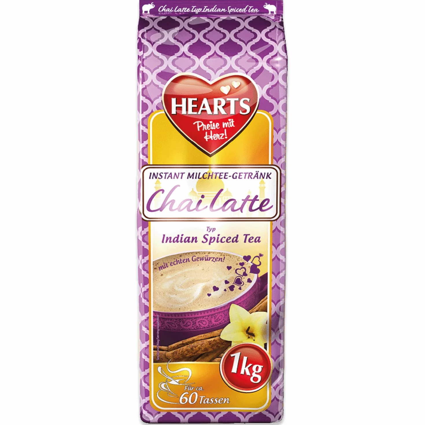 HEARTS Chai Latte natychmiastowa herbata mleczna w proszku 1 kg, 60 filiżanek