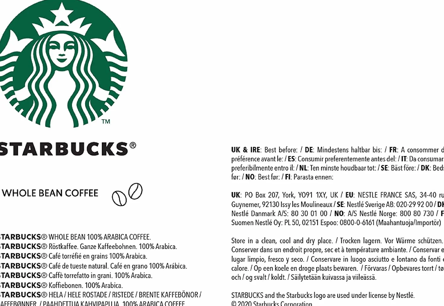 STARBUCKS Pike Place Roast, Blonde Espresso Roast Kawa Ziarnista 450g (4 sztuk w zestawie)