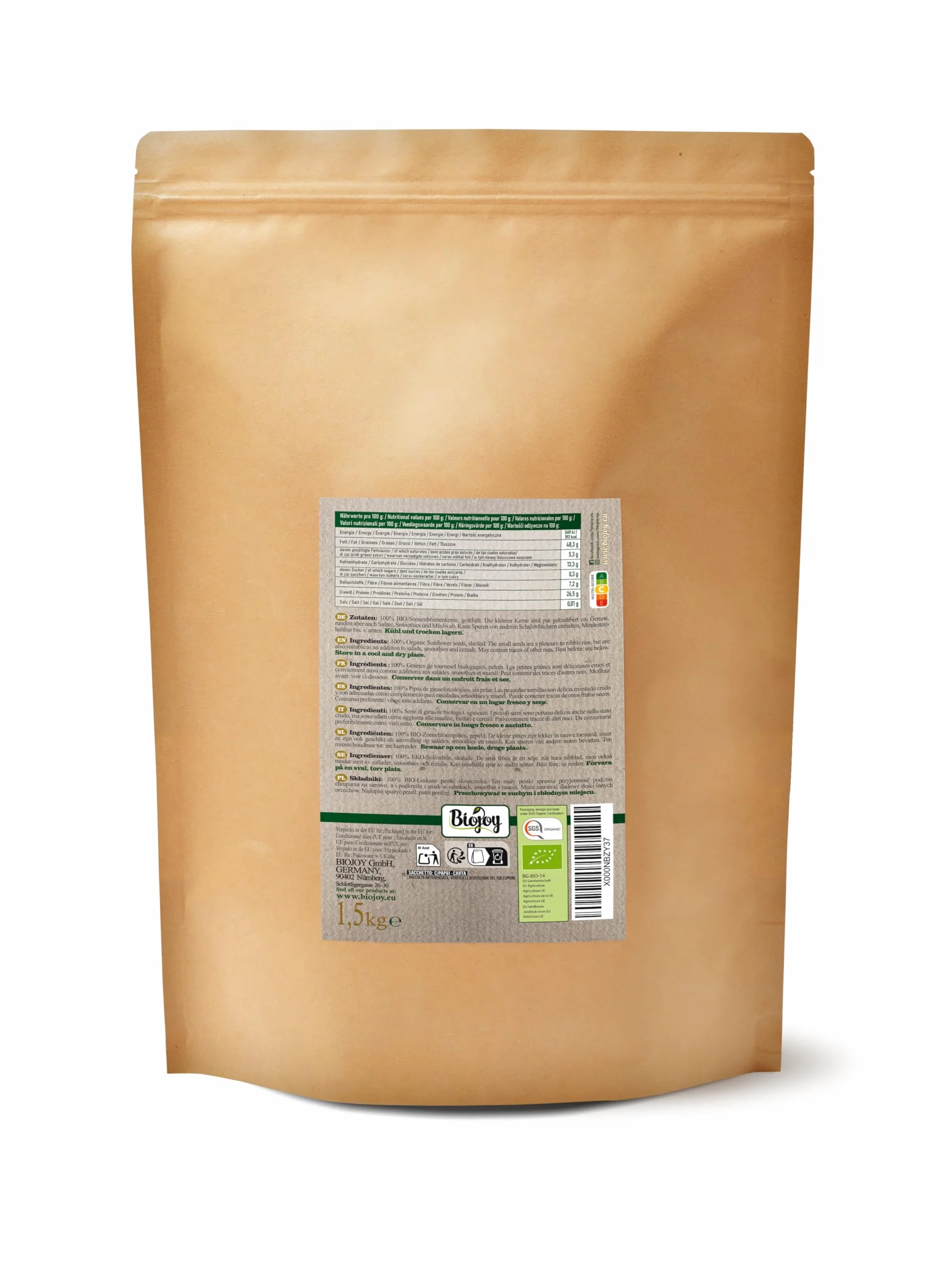 Biojoy BIO-Luskane nasiona Słonecznika, surowe i niesolone (1,5 kg)