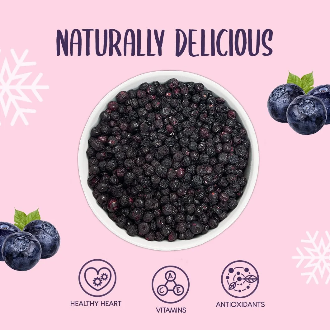 Liofilizowane Jagody Leśne 250g - Naturalne Dziko Rosnące Borówki Leśne - Liofilizowane Owoce bez Dodatku Cukru - Suszone Dzikie Jagody do do Wypieków, Dekoracji Ciast, Tortów i Deserów