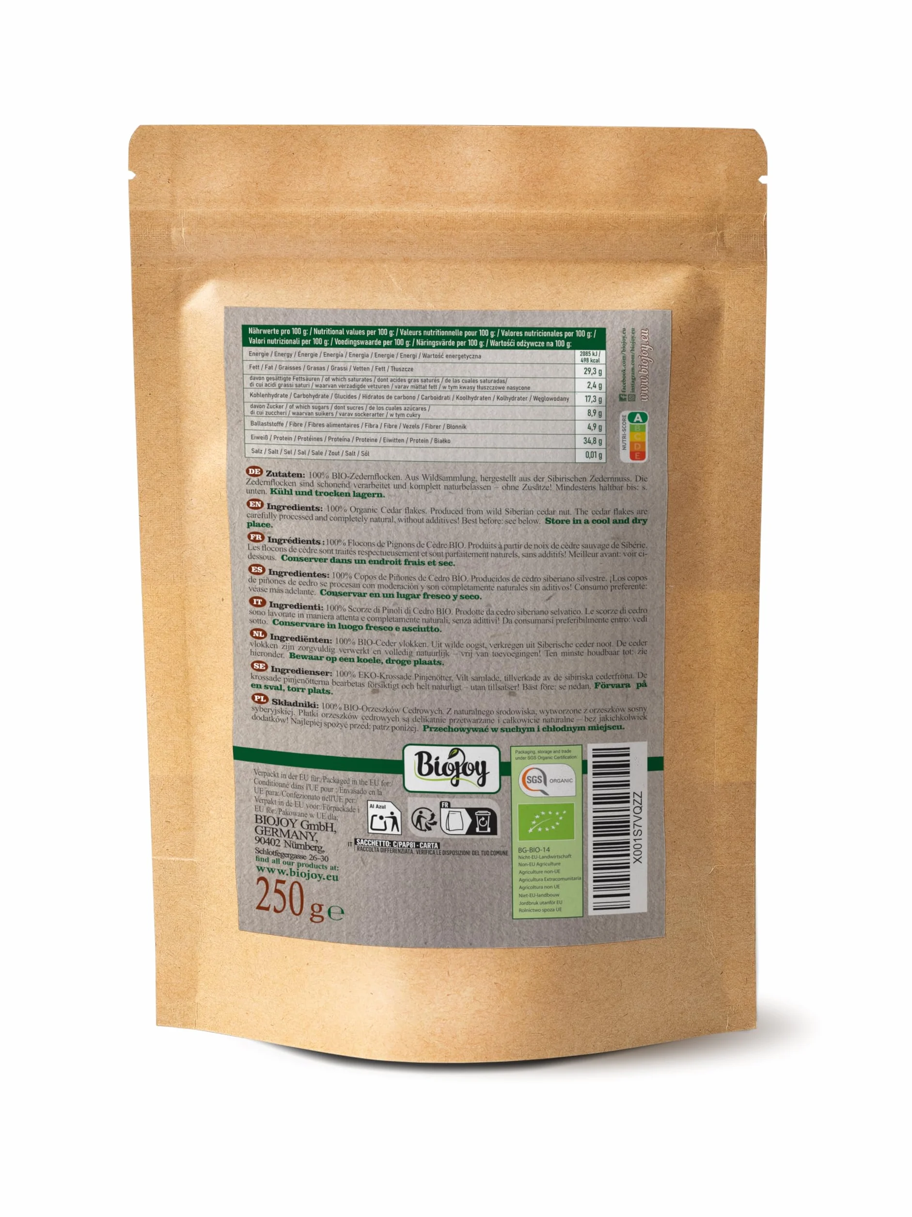Biojoy BIO-płatki cedrowe z syberyjskiego pestek pinii - Pinus sibirica (250 g)