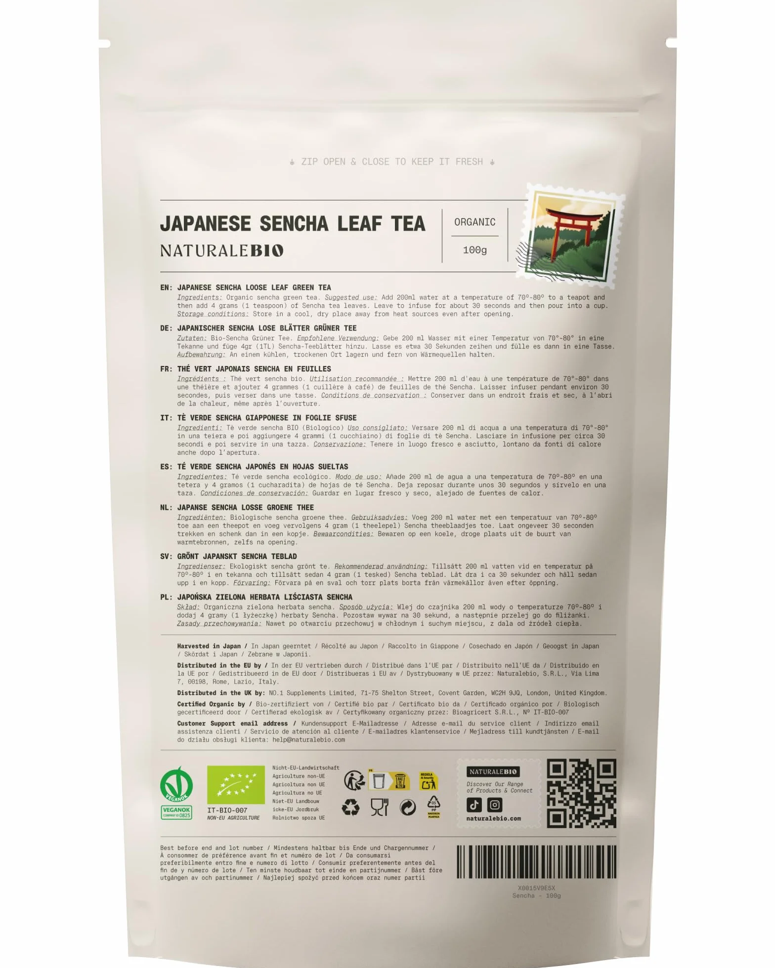 Zielona herbata Sencha japońska, organiczna - Upper Grade - 100g. Bio, naturalna i czysta. Zielona herbata liściasta z pierwszego zbioru uprawiana w Japonii