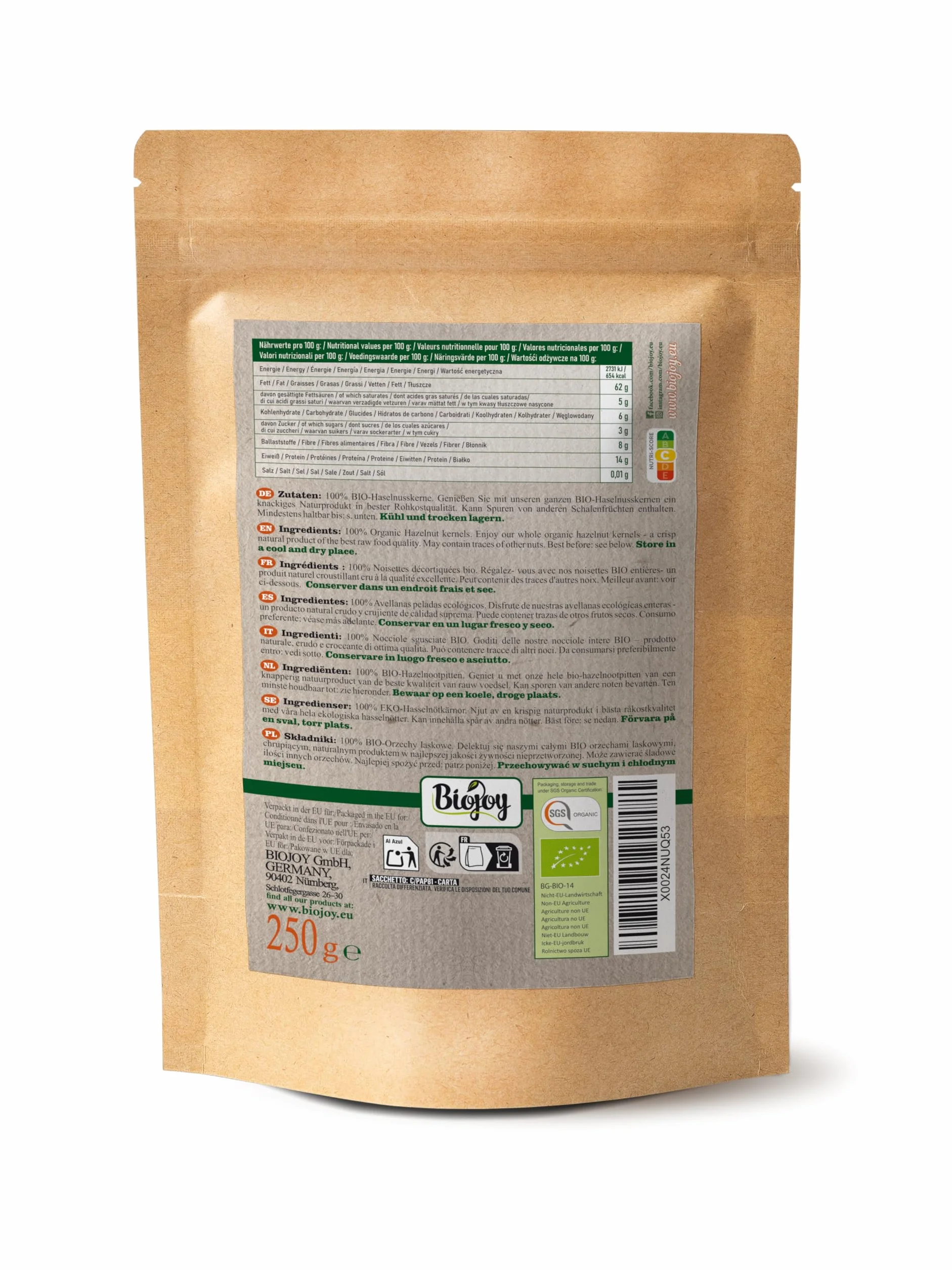 Biojoy BIO-Orzechy laskowe, surowe bez łupiny (250 g)