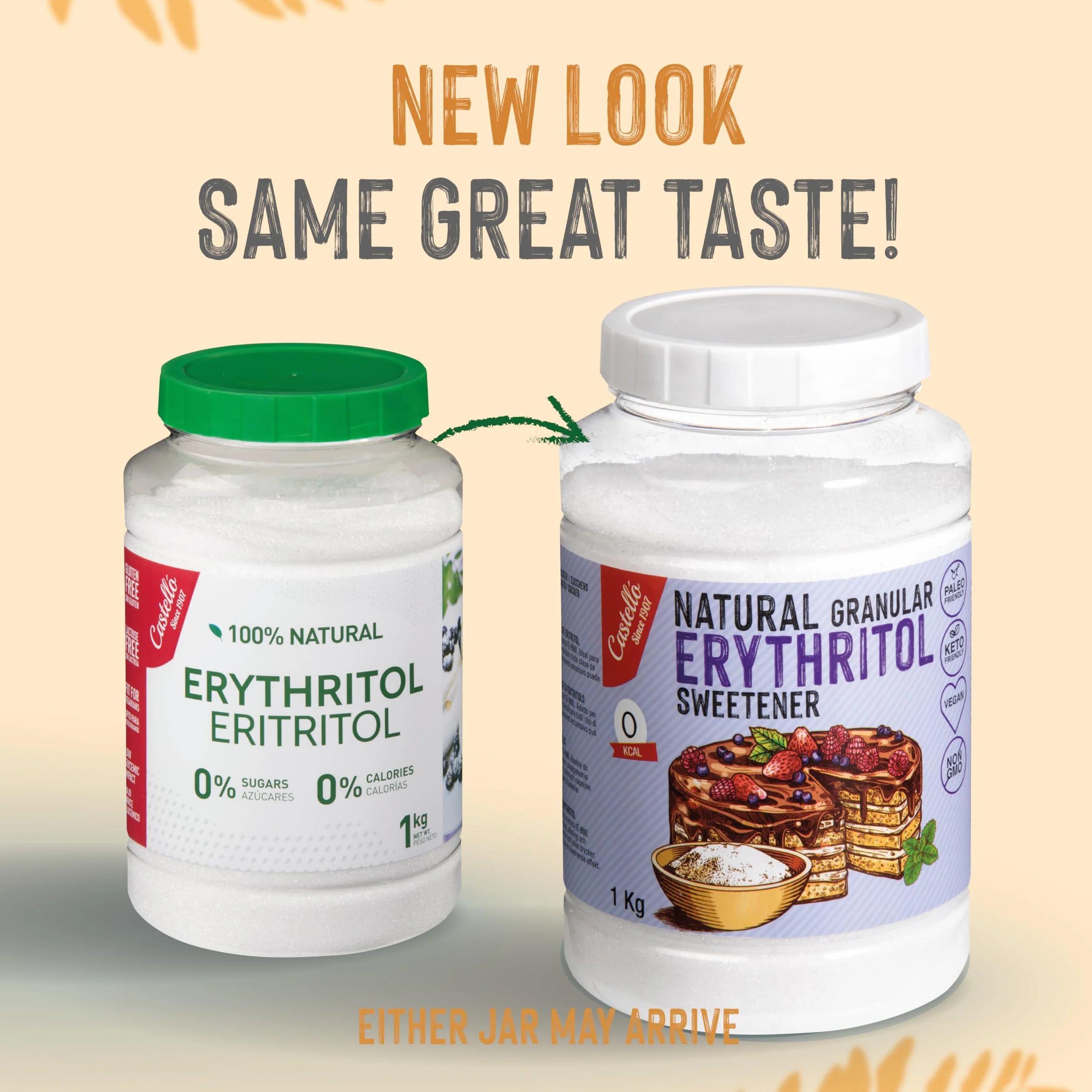 Castello Słodzik z Erytrytol Granulowany 1 kg 0 Kalorii Bez GMO Keto Paleo