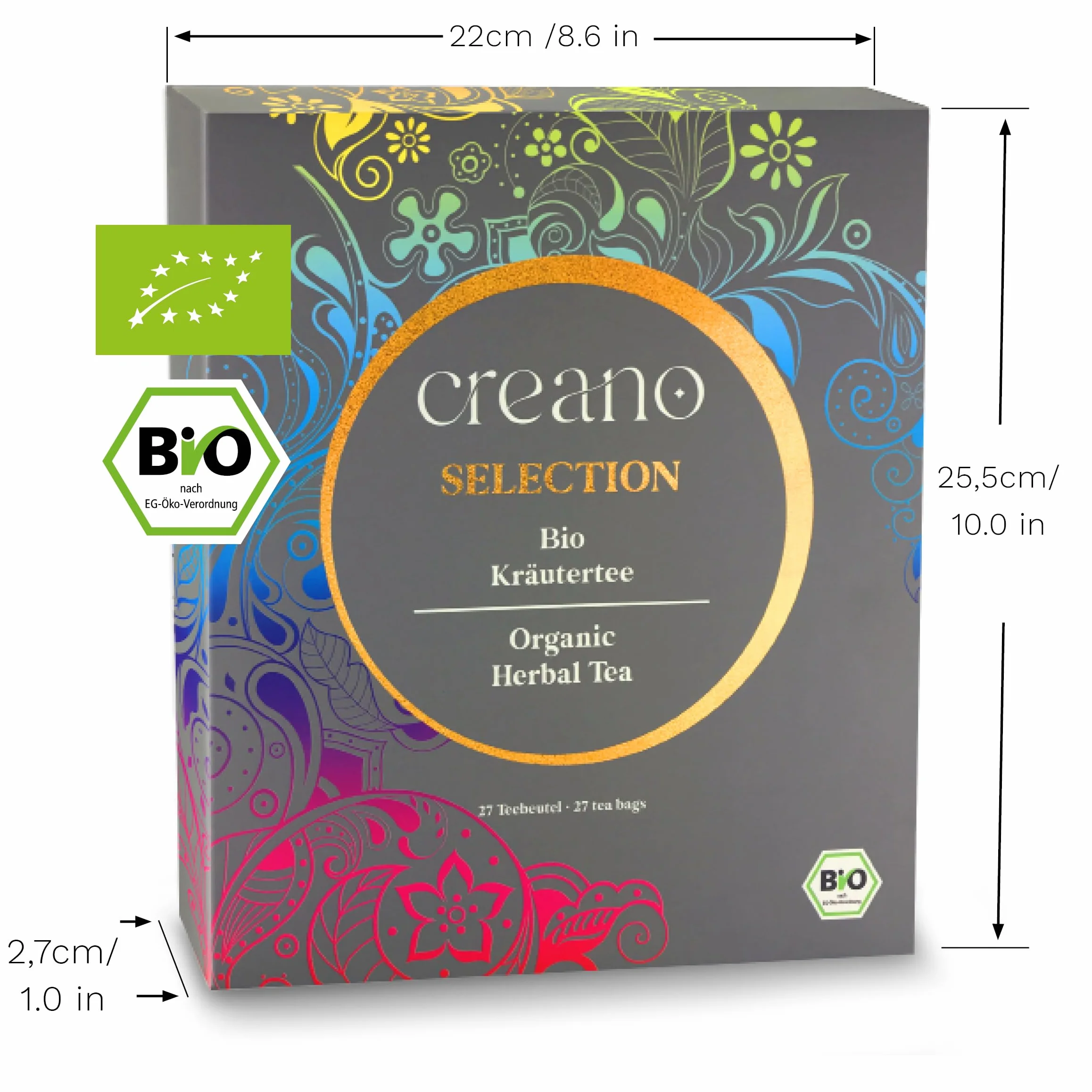 Zestaw prezentowy herbaty ziołowej Creano Organic „Herbata ziołowa organiczna” – 27 torebek herbaty organicznej w 9 różnych wariantach – 54 g – NOWOŚĆ*