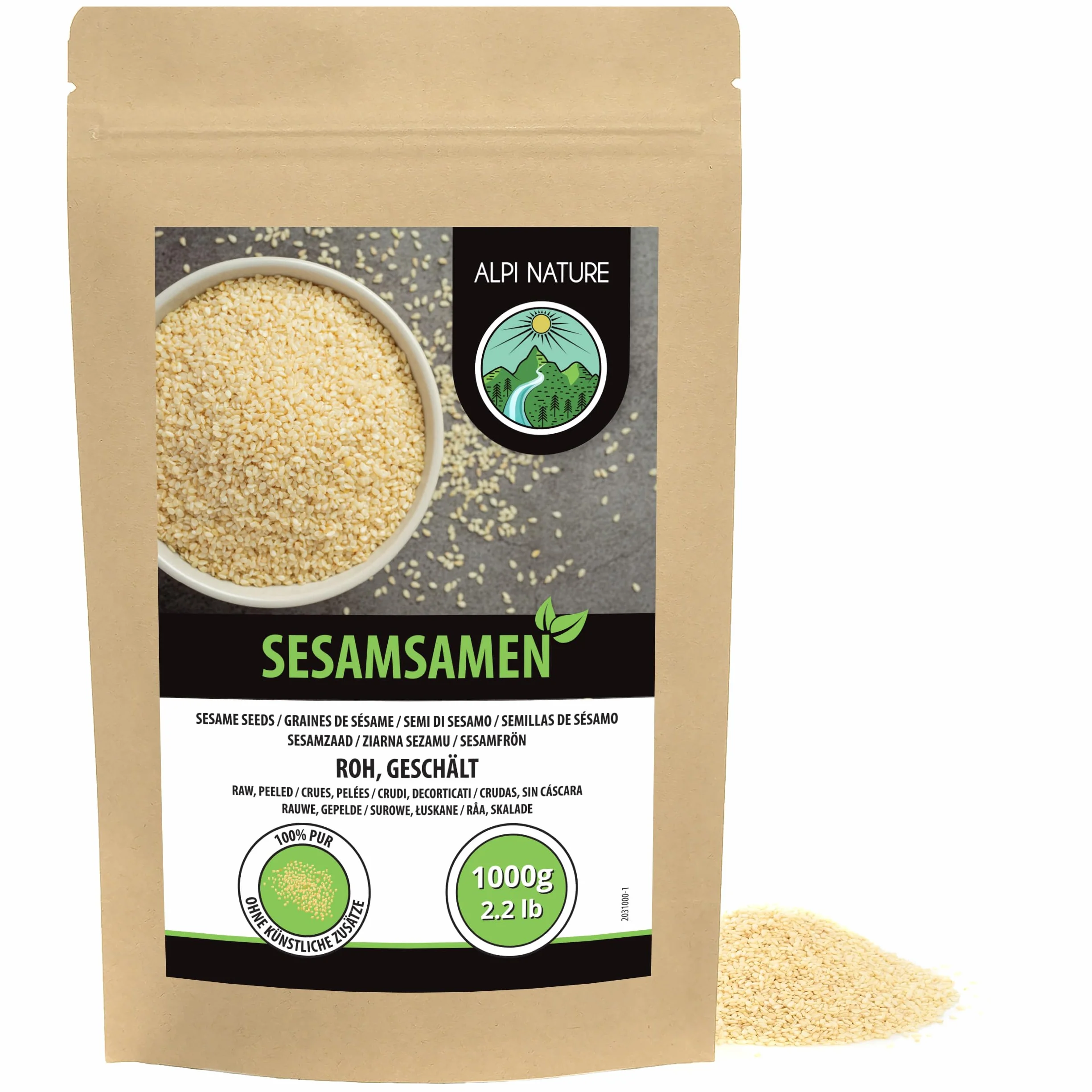 Alpi Nature Łuskane Białe Nasiona Sezamu 1kg, Łuskane Białe Nasiona Sezamu, Bezglutenowe