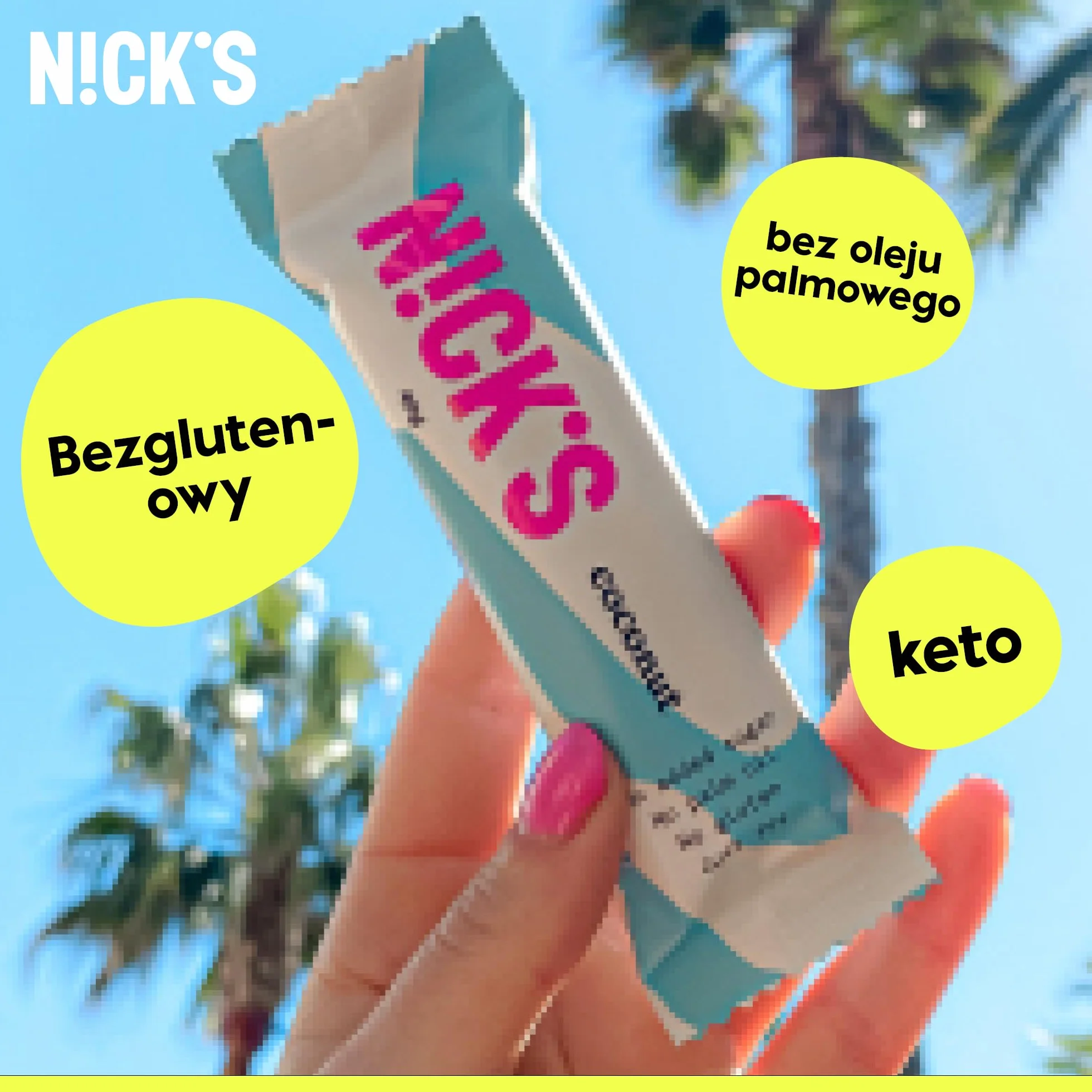 NICKS Keto Batony Coconut, Czekoladowo-kokosowy Przekąski, 175 kalorie, 2 węglowodanów netto, bez dodatku cukru, bezglutenowe, słodycze niskowęglowodanowe (15x40g)