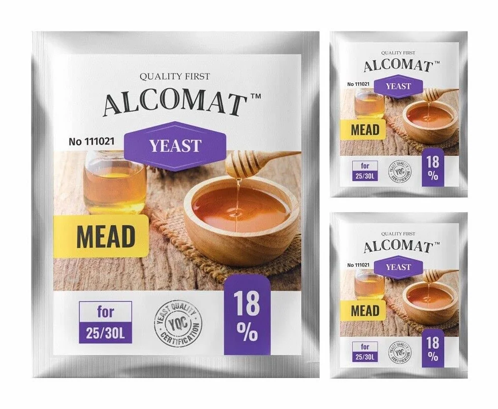 Alcomat Mead Yeast drożdże do wina miodowego, drożdże alkoholowe, 30 l, regularne tempo fermentacji do 18%, 3 sztuki