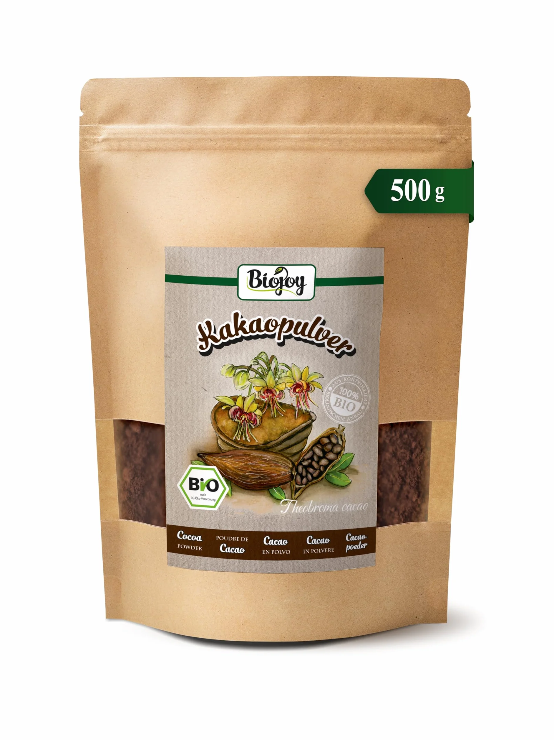 Biojoy Organiczne kakao w proszku 500 g naturalne bez dodatku cukru