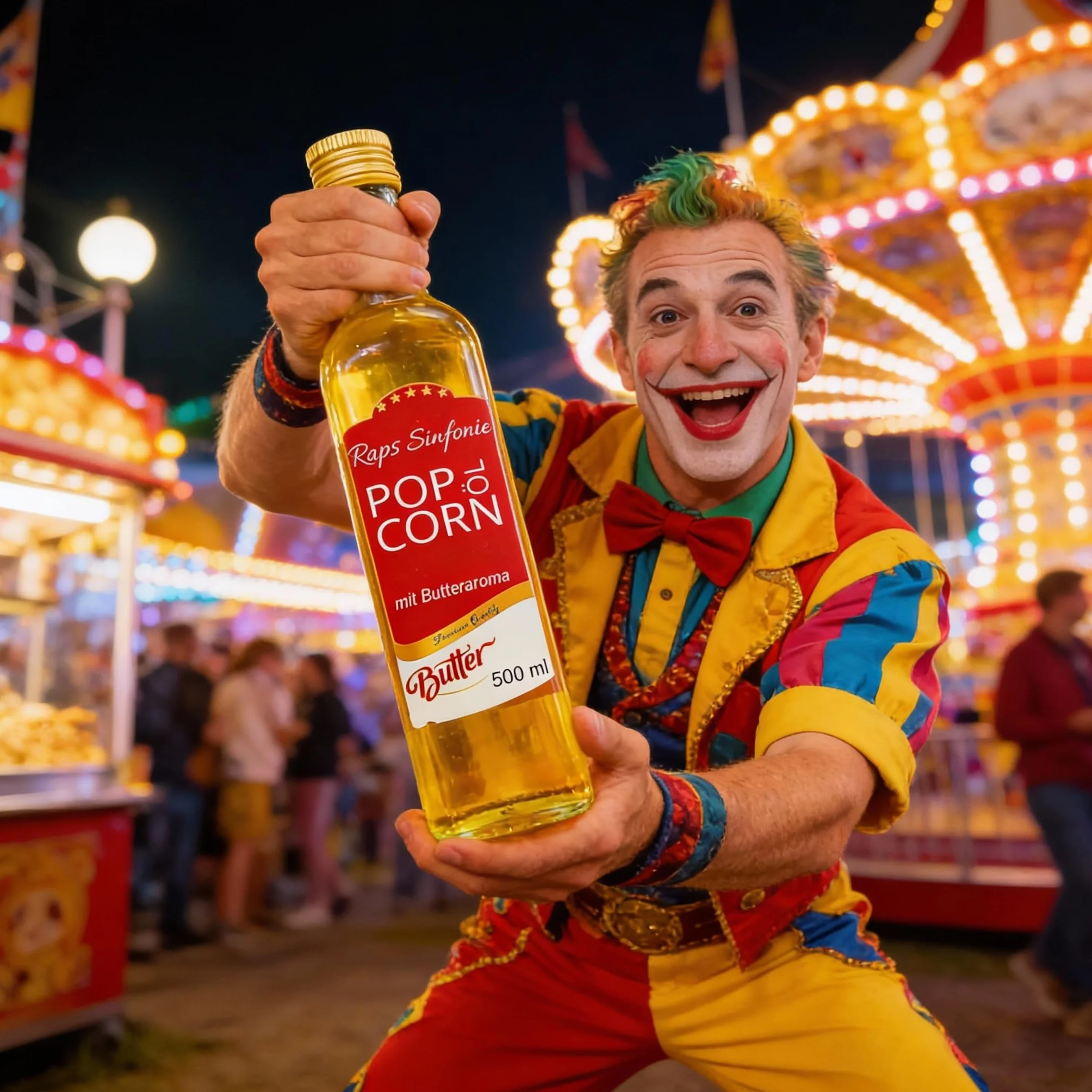 Hopser Food Fun 500 ml oleju do popcornu o delikatnym naturalnym smaku masła i praktycznym dzióbkiem do nalewania popcornu o smaku masła kukurydzianego nadającego się do podgrzewania tłuszcz symfonia rzepaku o smaku oleju z pestek winogron i masła
