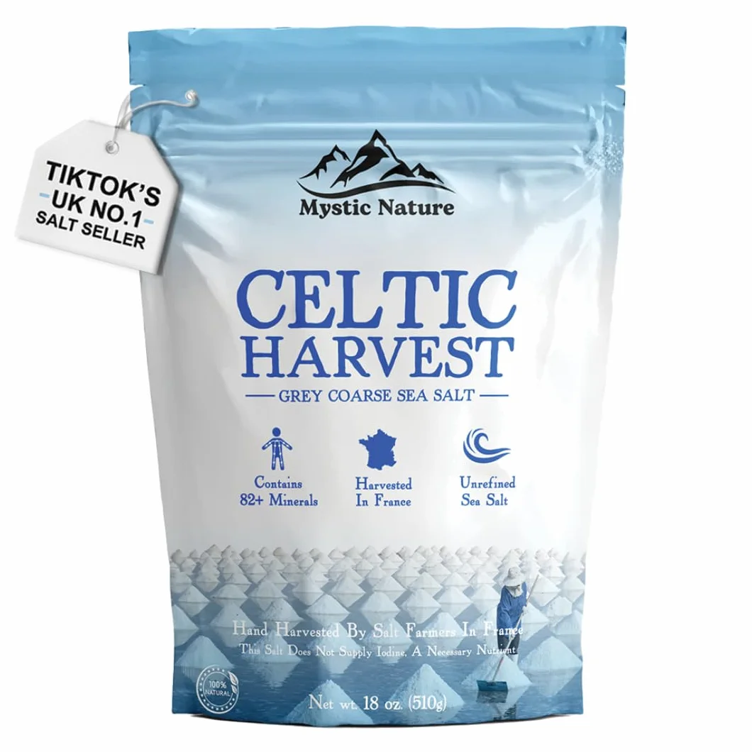 Mystic Nature Celtycka sól morska – 500 g | 100% naturalna nierafinowana sól celtycka | zbierana ręcznie przy użyciu zrównoważonych i przyjaznych dla środowiska praktyk | Zawiera 82+ minerałów | Marka