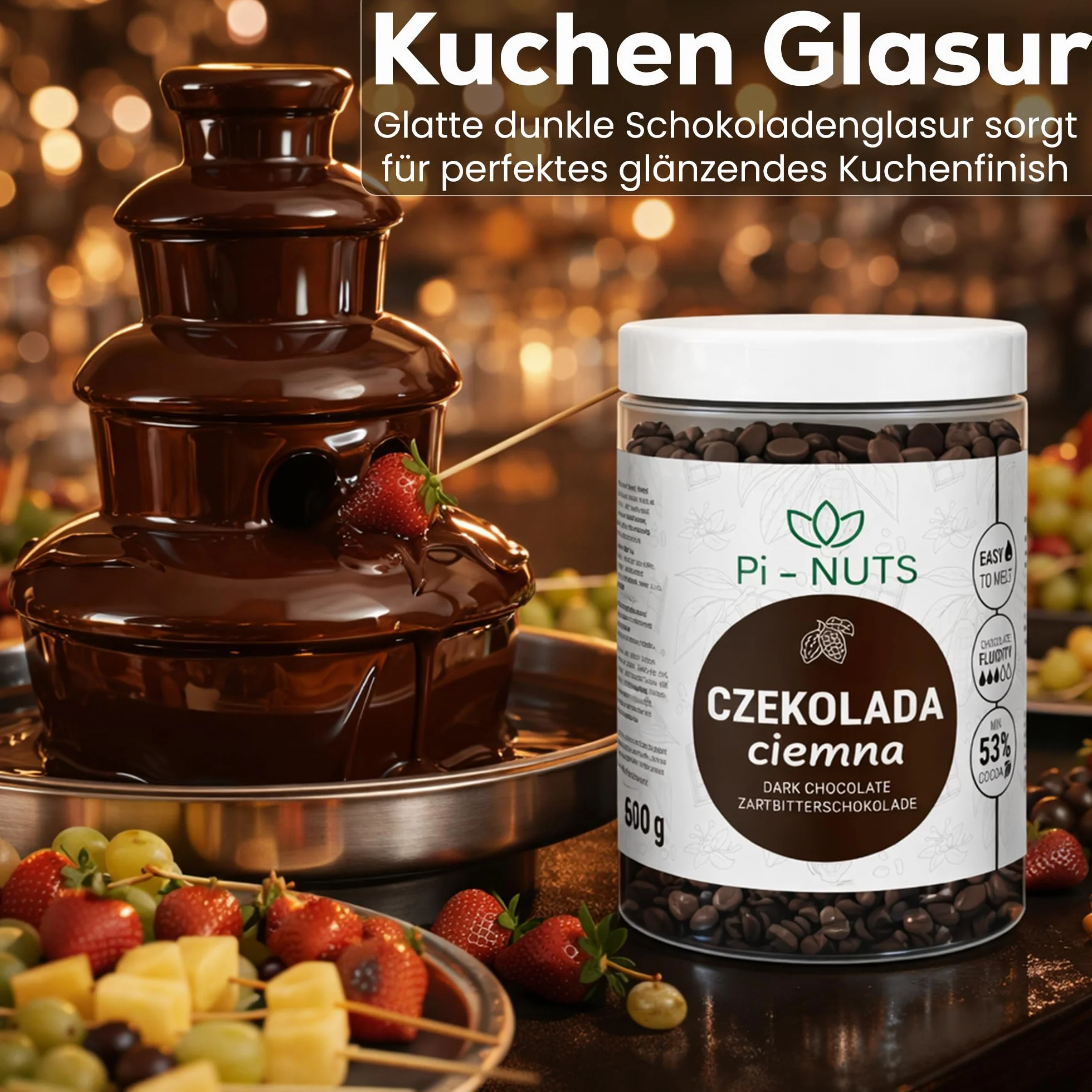 Pi-NUTS Czekolada Ciemna 53% Dropsy, Do Wypieków, Fondue, Fontann, Pralin, 600g
