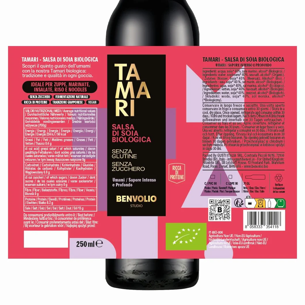 BENVOLIO TAMARI Sos Sojowy Bezglutenowy BIO 250ml Naturalna Fermentacja Tradycja Japońska