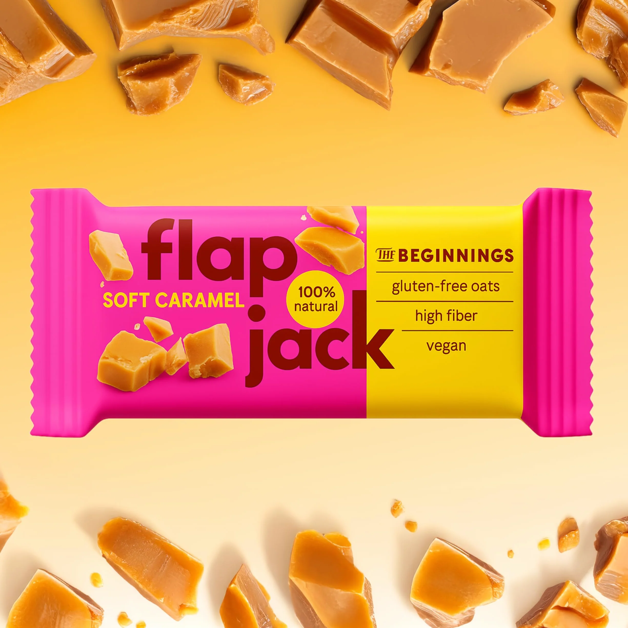 The BEGINNINGS Flapjack Miękki karmel, 10 x 60 g (600 g) – bezglutenowy, wegański baton musli proteinowy owsiany