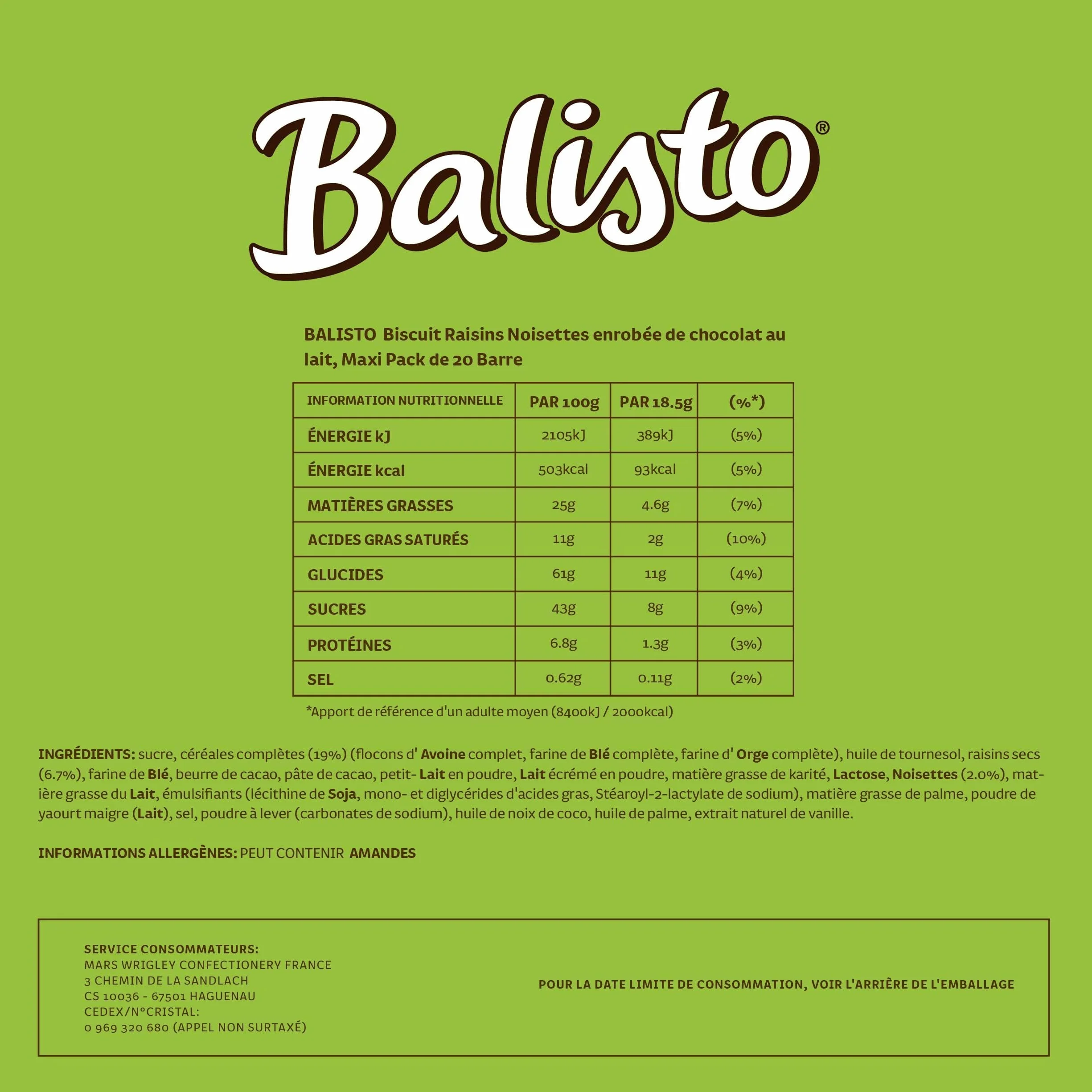 Balisto Batonik czekoladowy, mieszanka musli, zielony, 20 batoników w pudełku (20 x 37 g)
