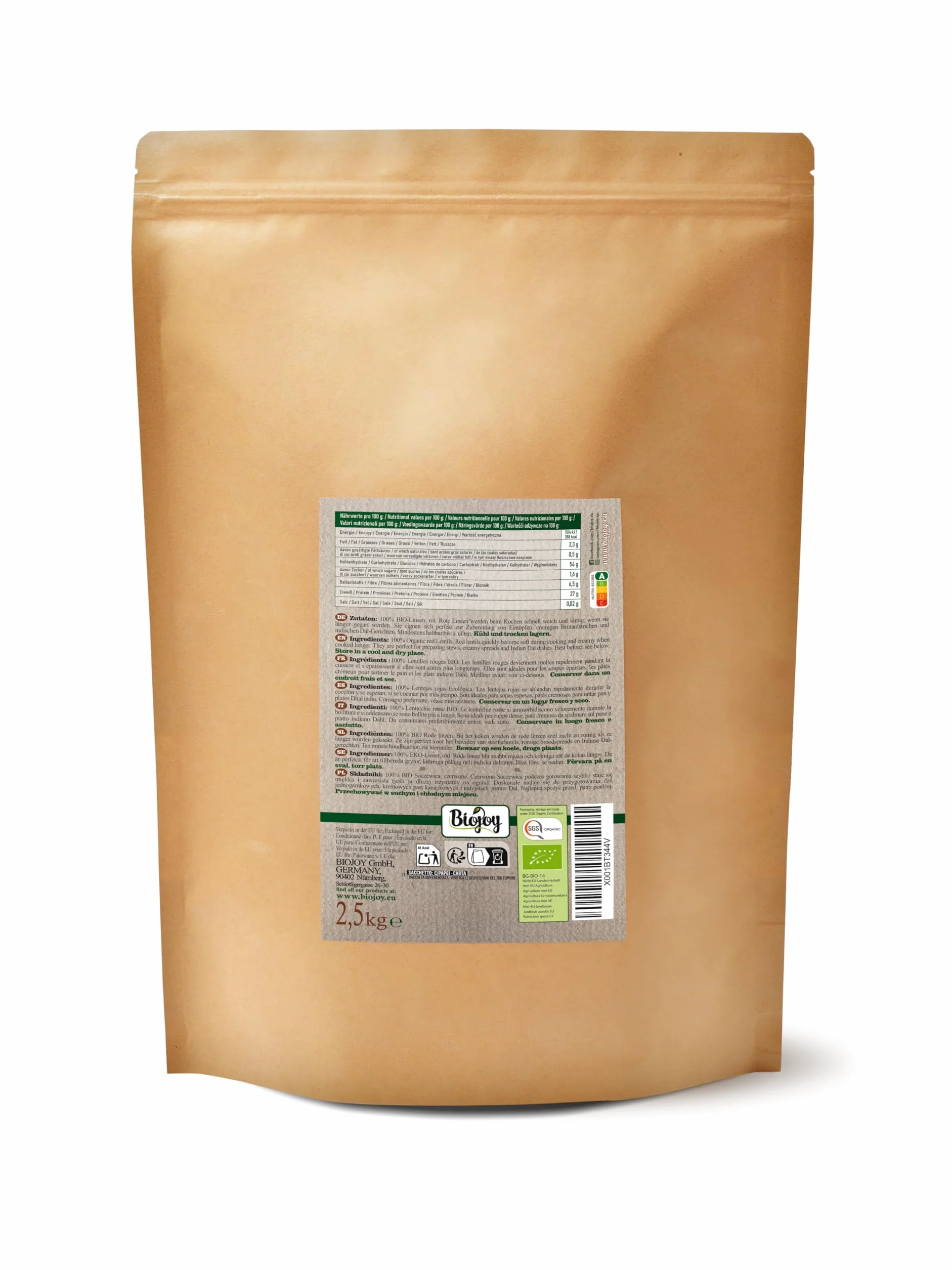 Biojoy BIO Soczewica, czerwona, całe ziarno (2,5 kg)