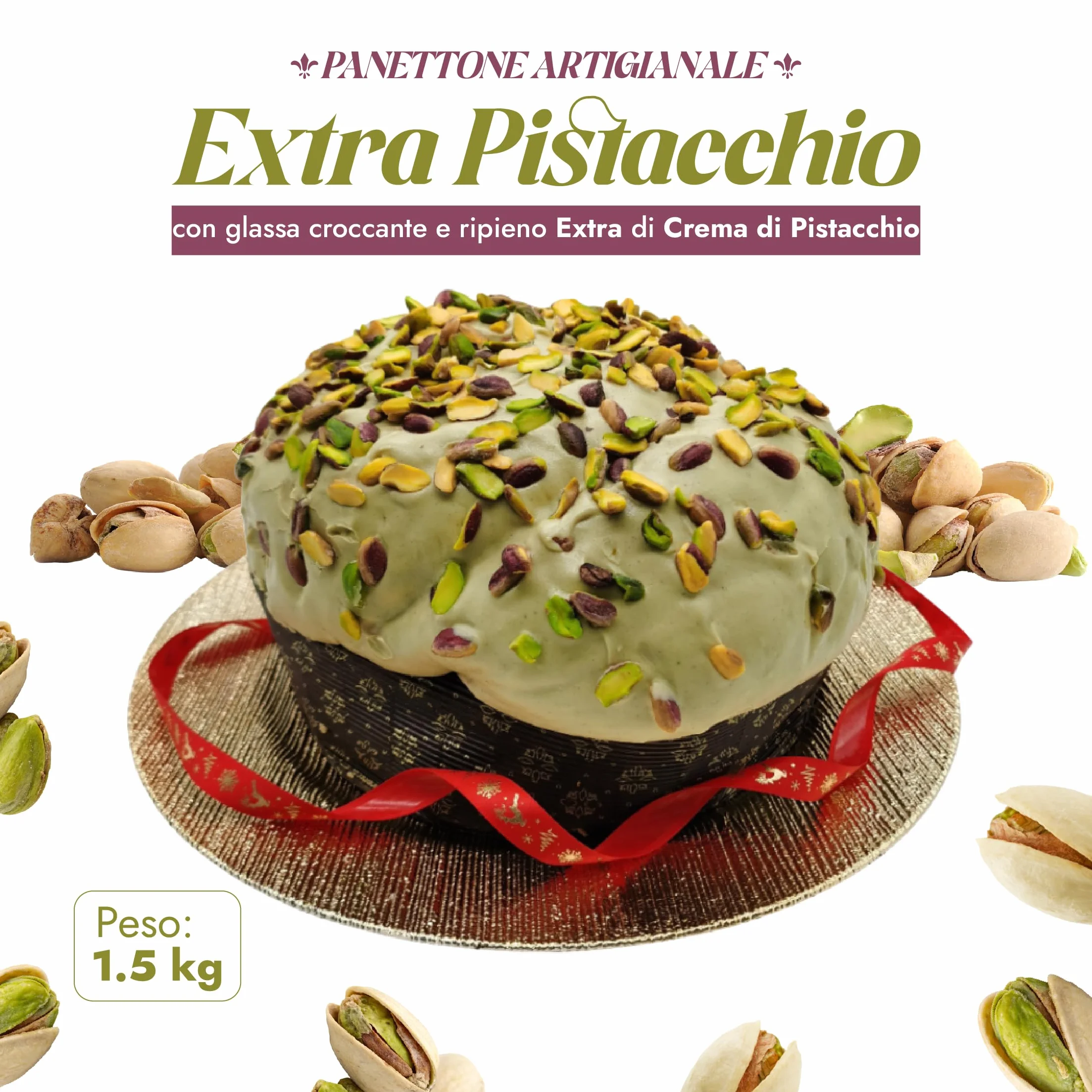 RACILIA Artisan Pistacjowy Panettone z dodatkowym nadzieniem 500g | Z kremem pistacjowym i chrupiącym lukrem | Wolne zakwaszanie 36h z drożdżami macierzystymi i naturalnymi składnikami | 1,5 kg