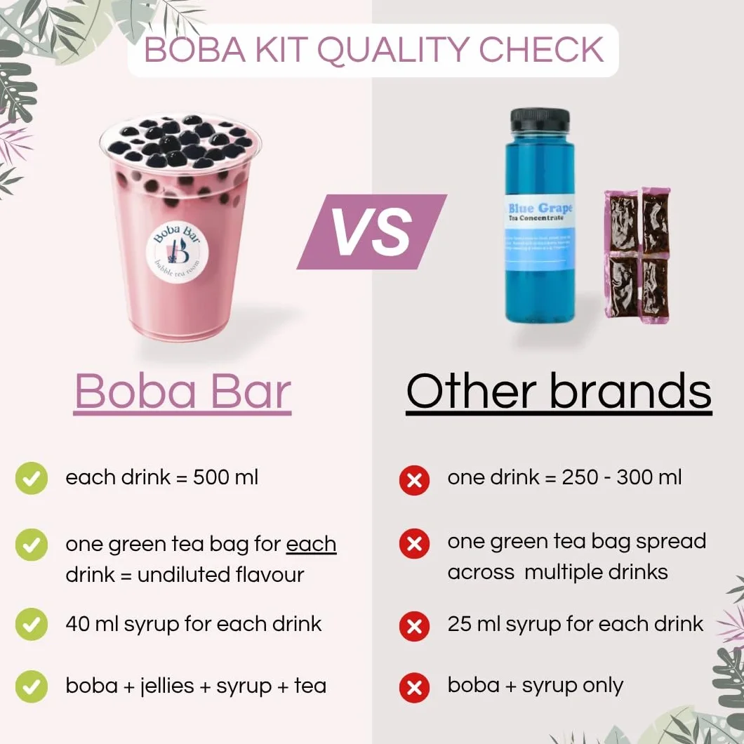 Egzotyczne Eskapady - Zestaw Owocowej Bubble Tea | 4 Smaki Herbat Owocowych | 4 - Popping Boba i dodatki do galaretek | Wegańskie i bezglutenowe (dla 4 osób) | Herbata bąbelkowa z perłami tapioki